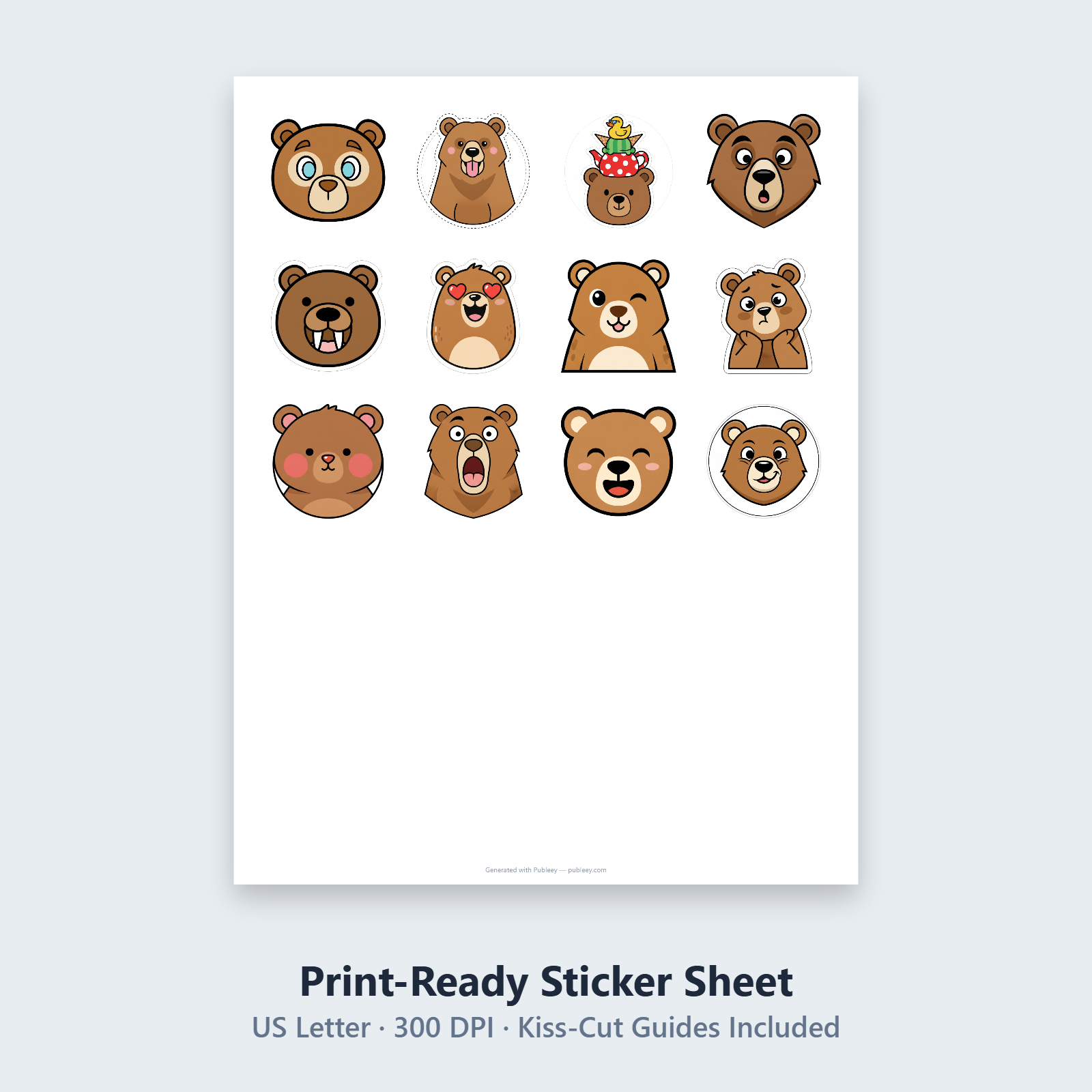 Silly Bear Face Clipart Pack | 12 Flat Vector PNG Images Transparent
