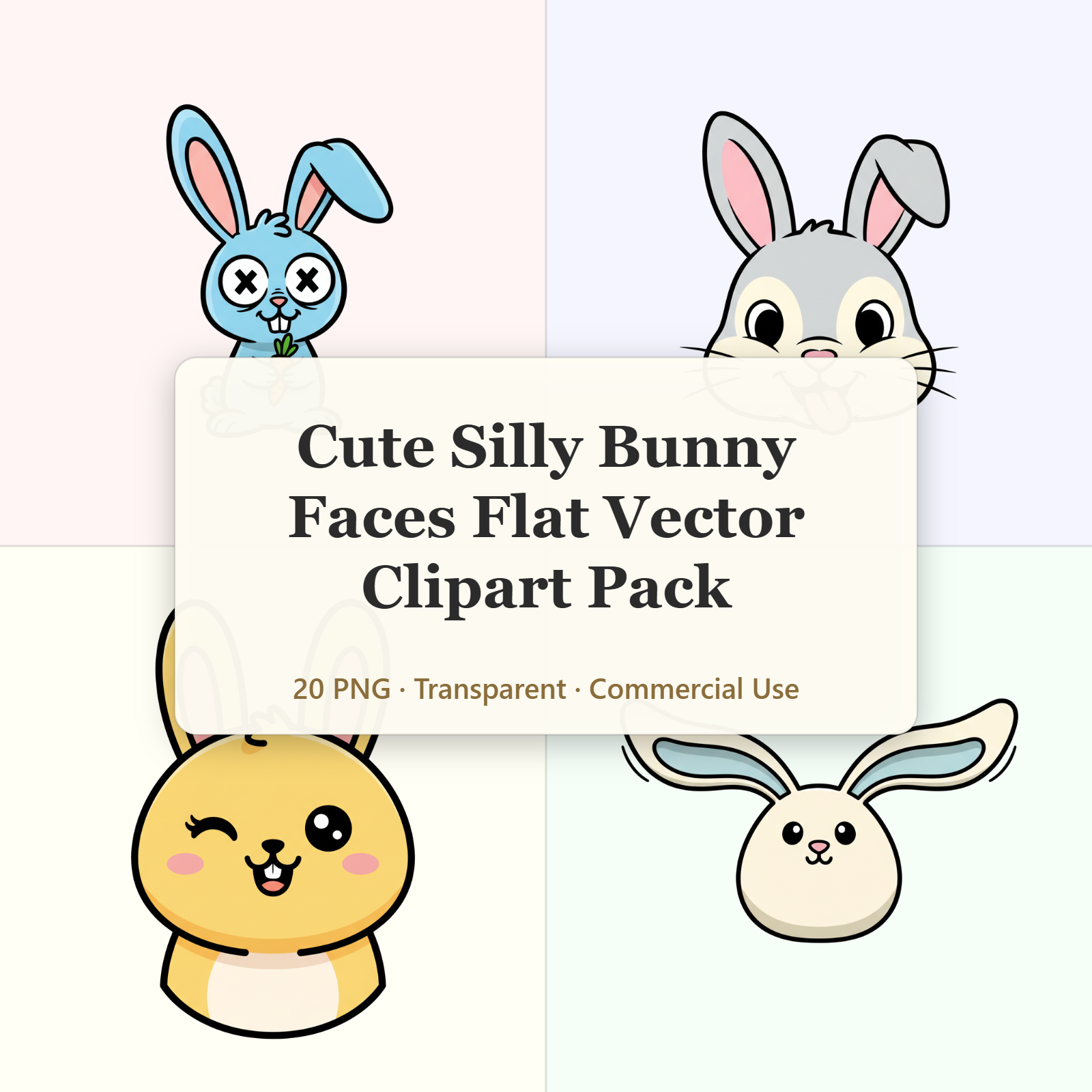 20 Silly Bunny Face Vector Clipart PNG Transparent Background