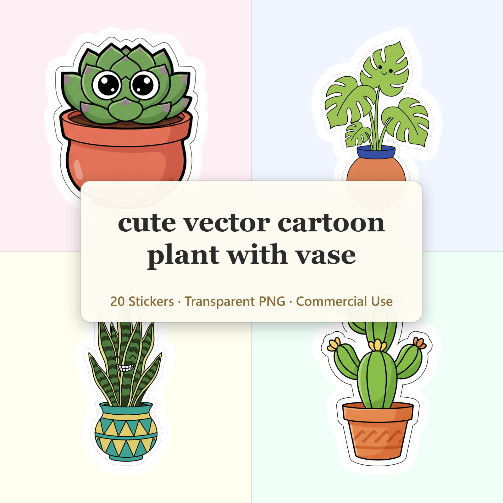 Cute Plant Vase Vector Stickers Digital Download | 20 Printable PNG Files