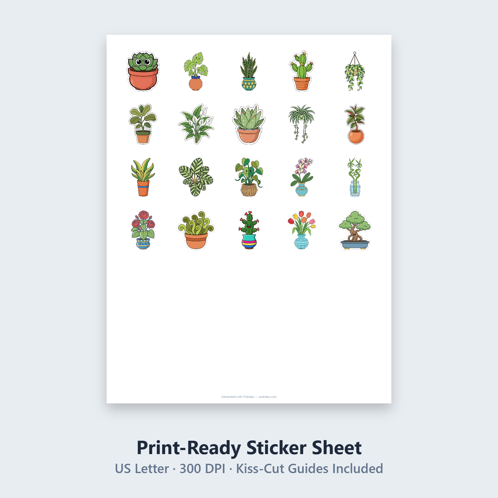 Cute Plant Vase Vector Stickers Digital Download | 20 Printable PNG Files