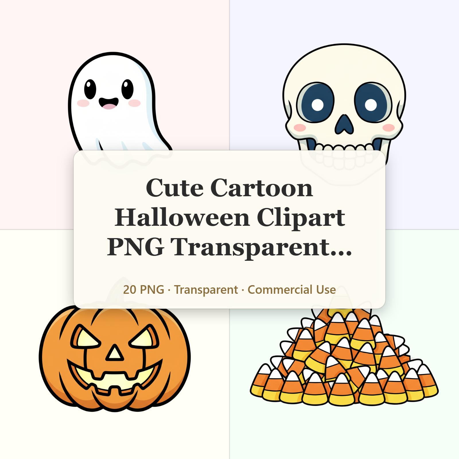 Cute Cartoon Halloween Clipart Pack - 20 Flat Vector PNG Images