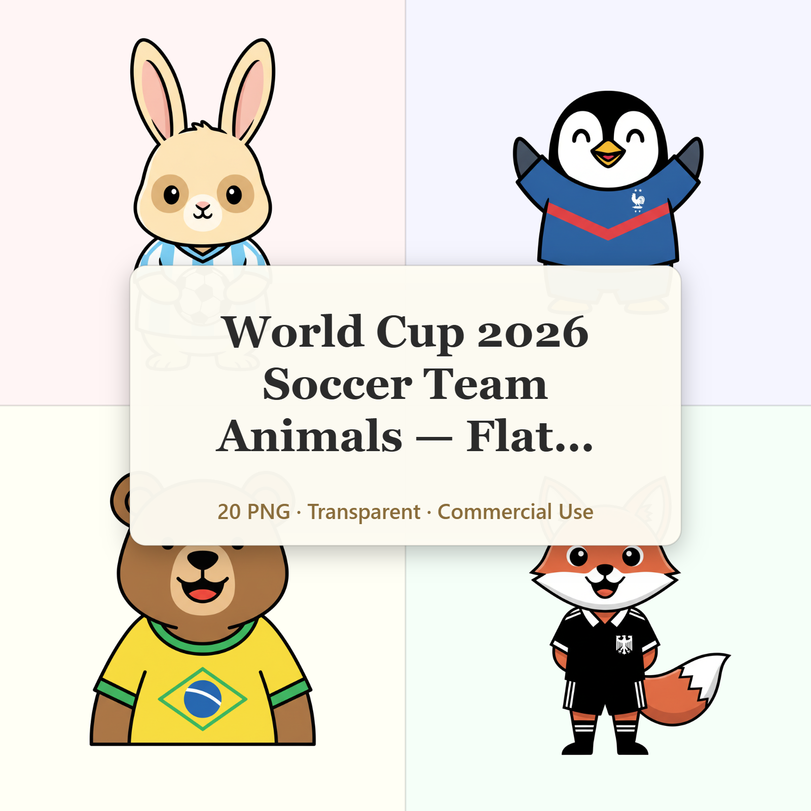 Cute Cartoon Animal Soccer Clipart 2026 World Cup Team Poses PNG