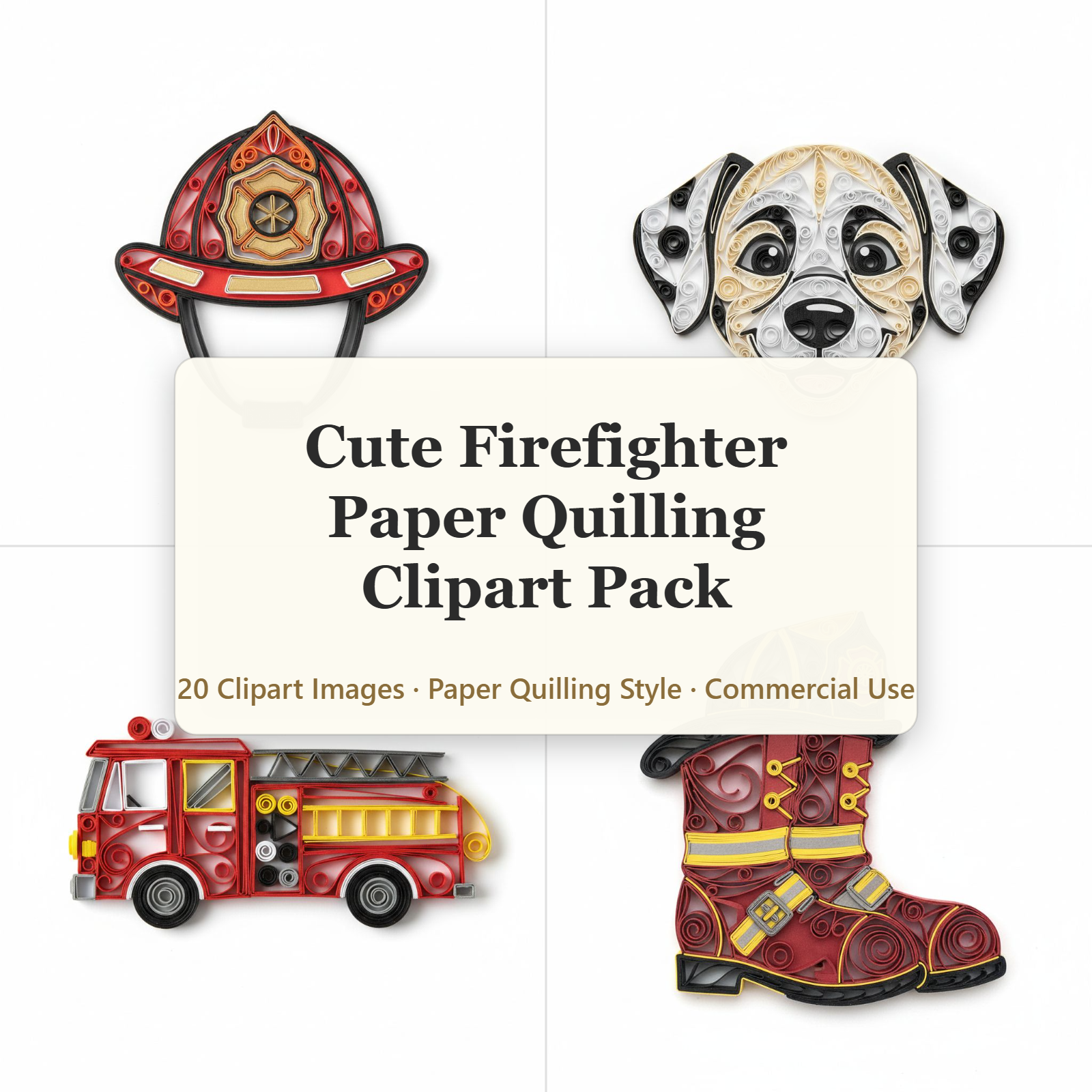 Cute Firefighters Paper Quilling Style Clipart Digital Download 20 Images