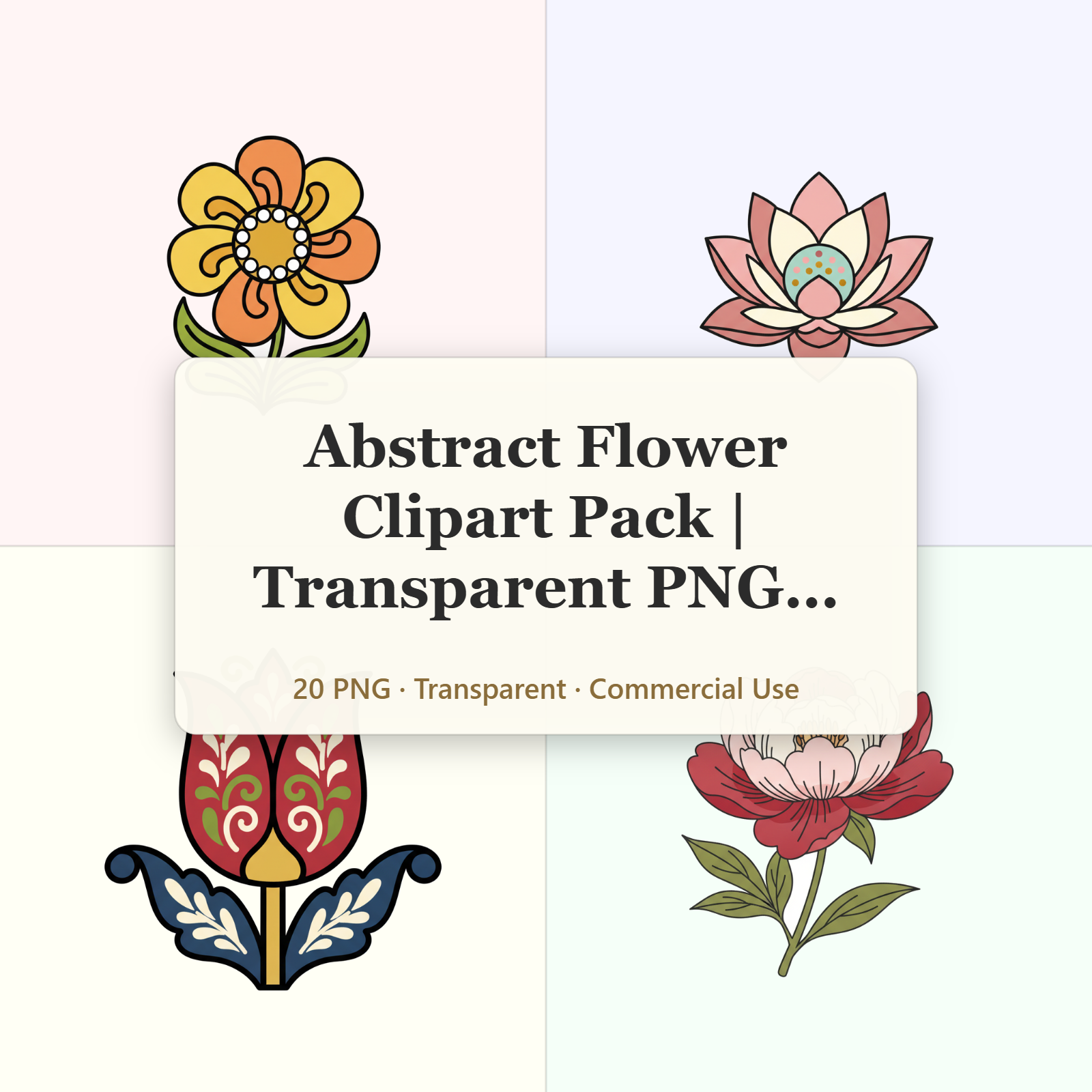 Vector Abstract Flower PNG Bundle | Boho Retro Groovy Flower Clipart