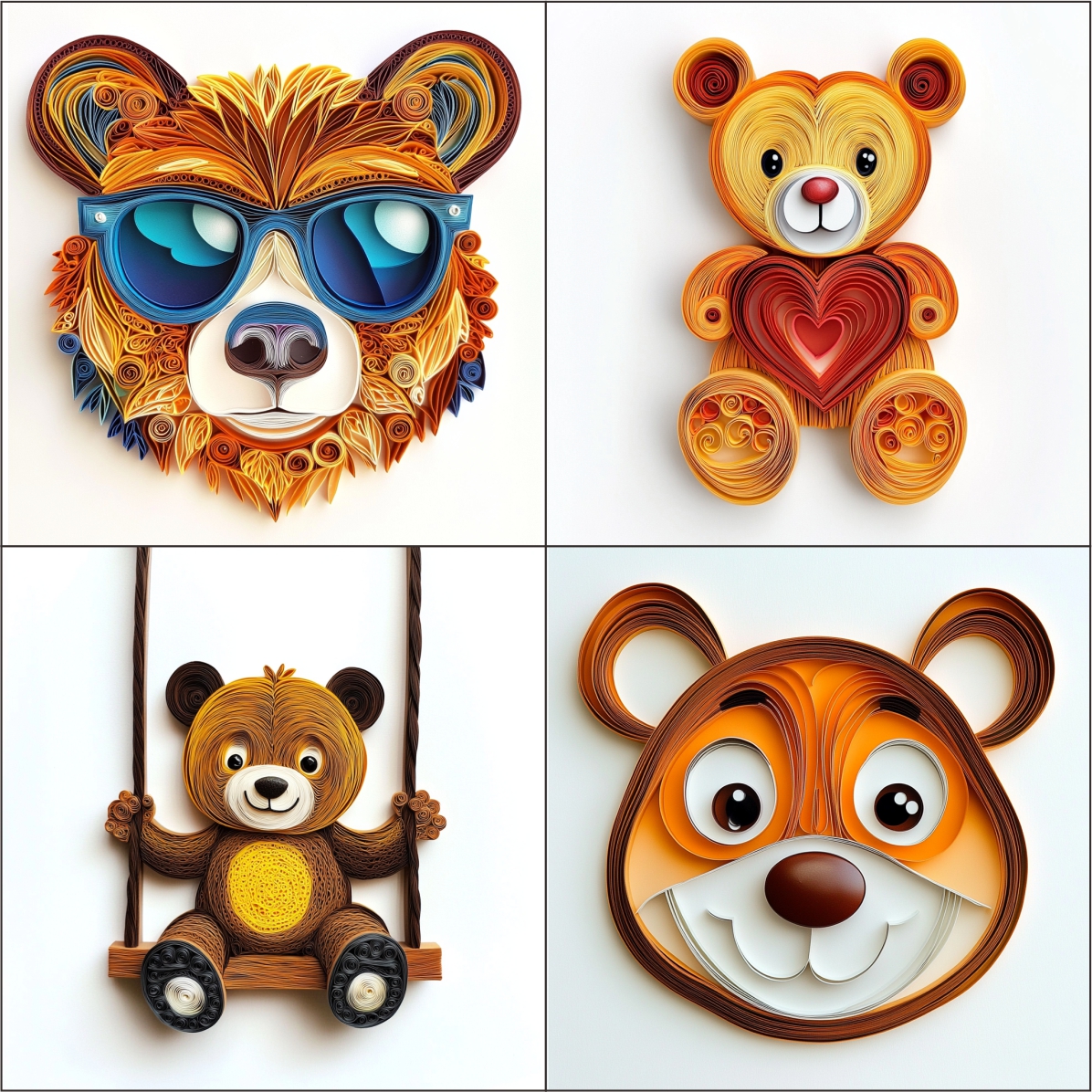 Cute Bear Clipart Paper Quilling Art for card decorations