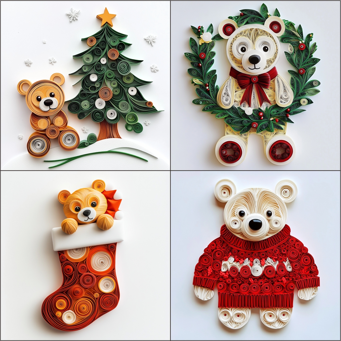 Cute Bear in Christmas Clipart Paper Quilling Art