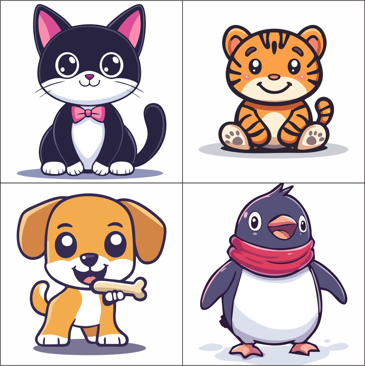 Cute Cartoon Animals Clipart Art Svg and Png Transparent card decorations