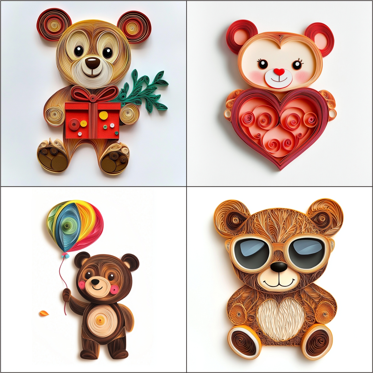 Cute Bear Clipart Paper Quilling Art for card decorations