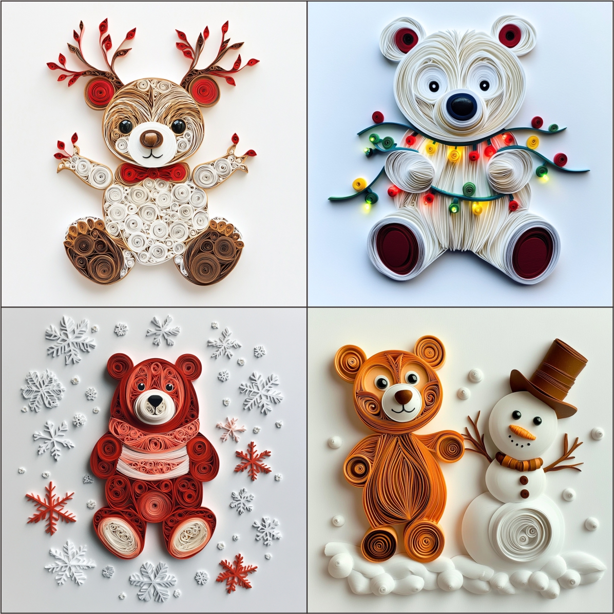 Cute Bear in Christmas Clipart Paper Quilling Art