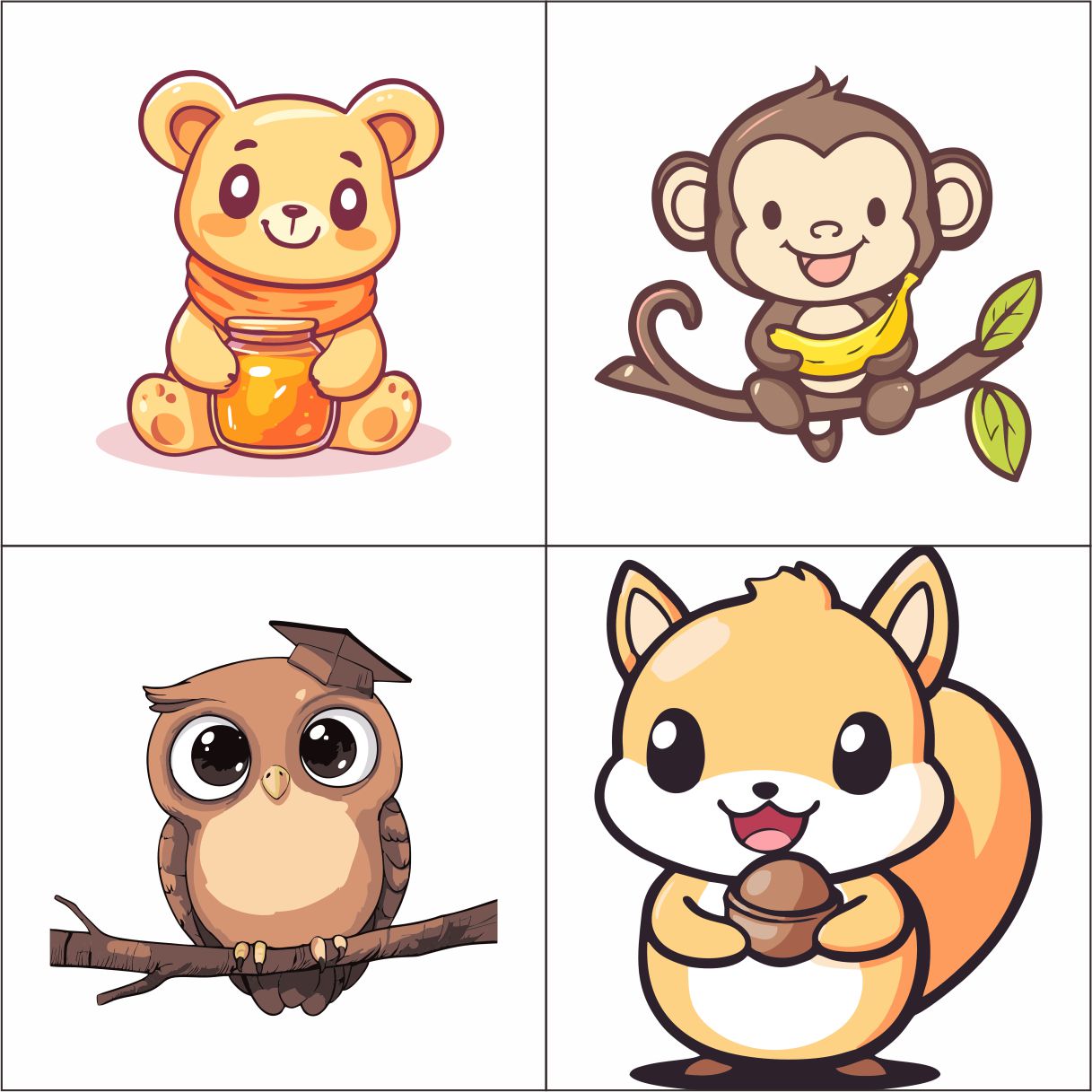 Cute Cartoon Animals Clipart Art Svg and Png Transparent card decorations