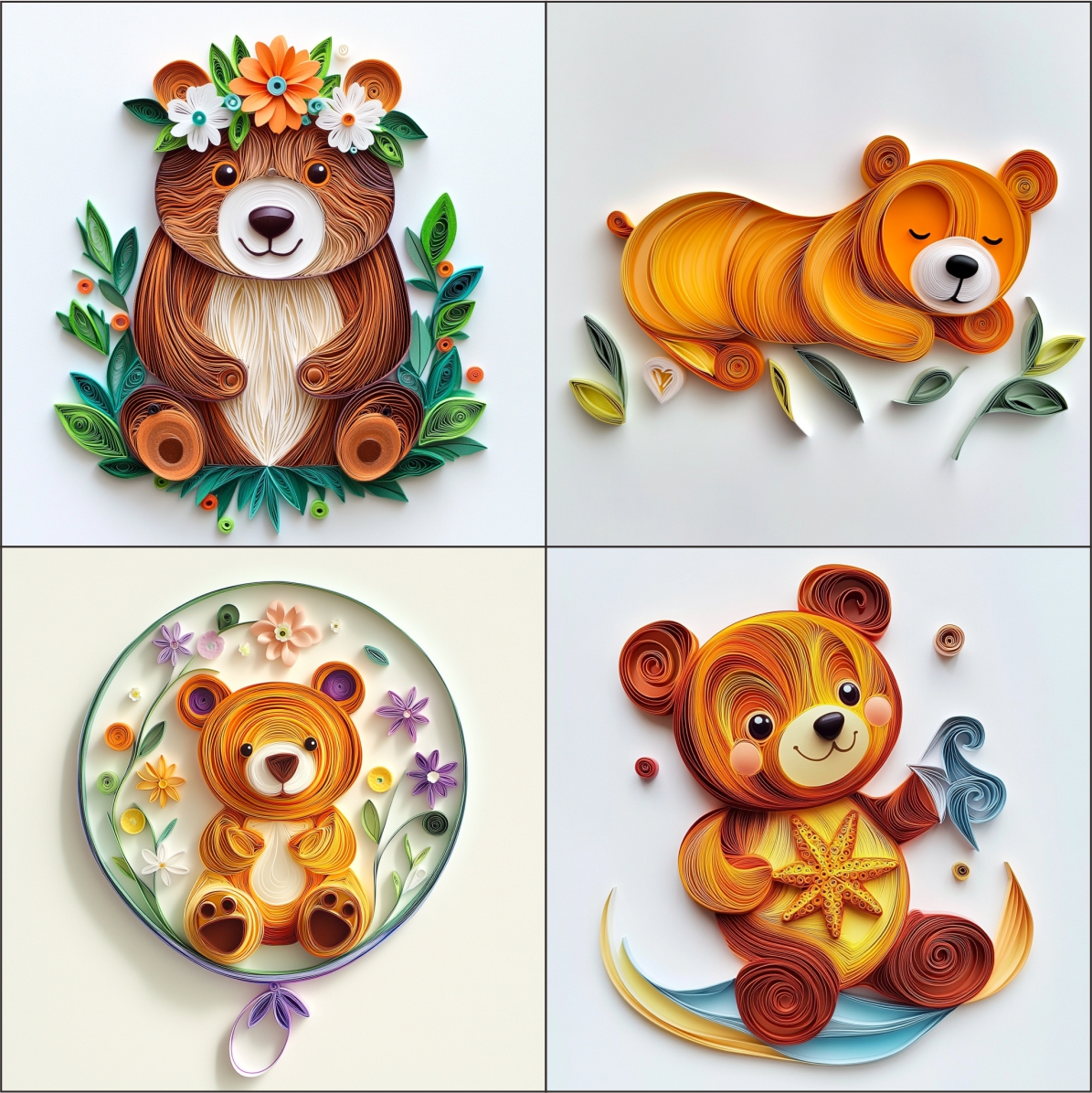 Cute Bear Clipart Paper Quilling Art for card decorations