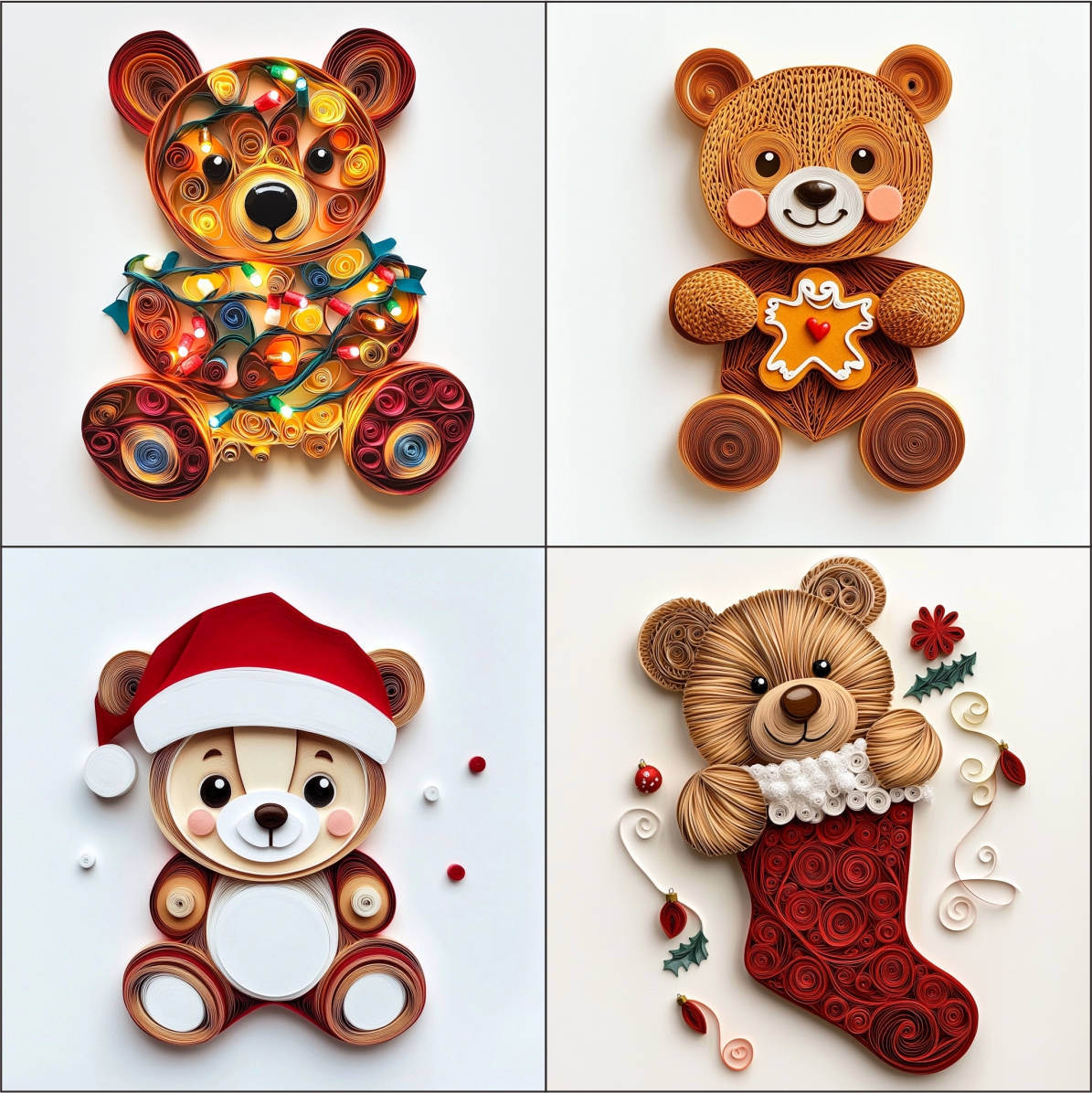 Cute Bear in Christmas Clipart Paper Quilling Art