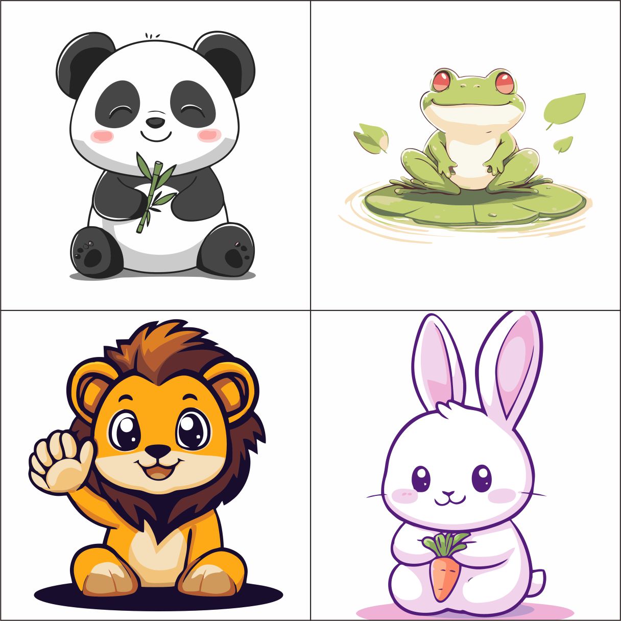 Cute Cartoon Animals Clipart Art Svg and Png Transparent card decorations