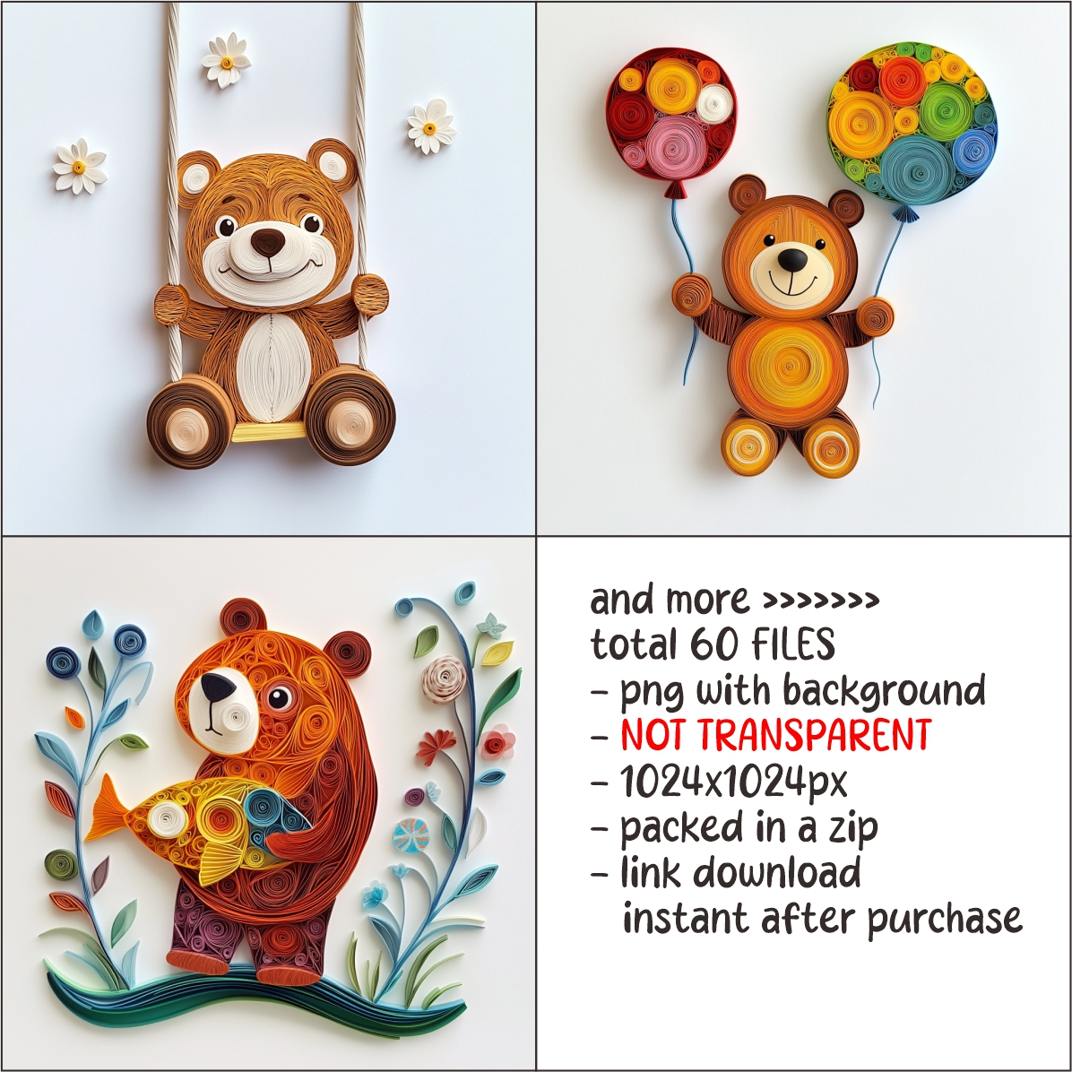 Cute Bear Clipart Paper Quilling Art for card decorations