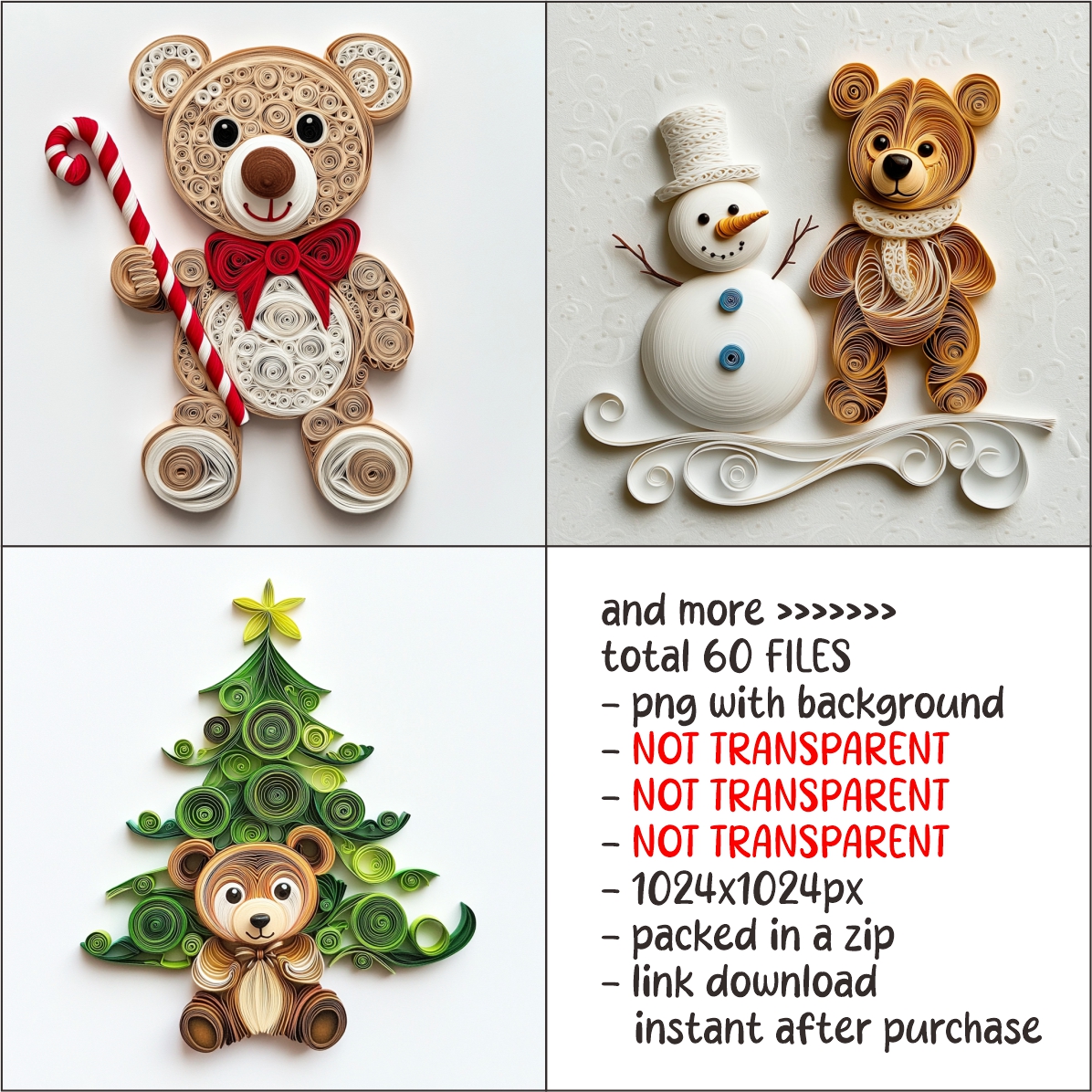 Cute Bear in Christmas Clipart Paper Quilling Art