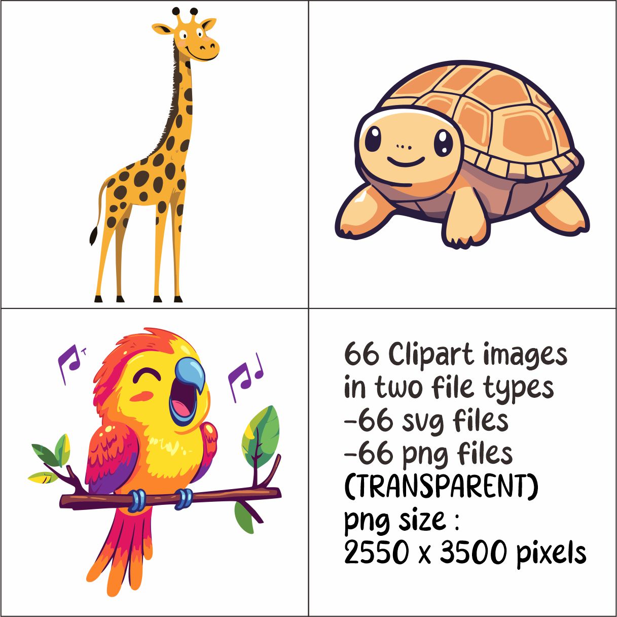Cute Cartoon Animals Clipart Art Svg and Png Transparent card decorations
