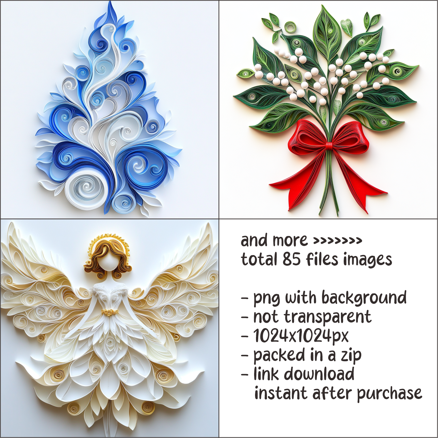 Christmas Clipart Paper Quilling Art for card decorations