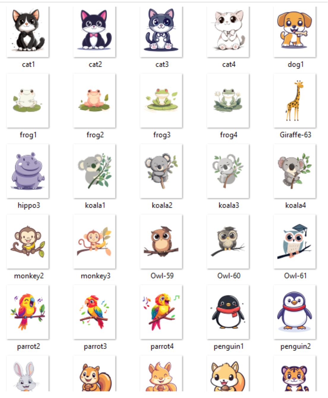 Cute Cartoon Animals Clipart Art Svg and Png Transparent card decorations