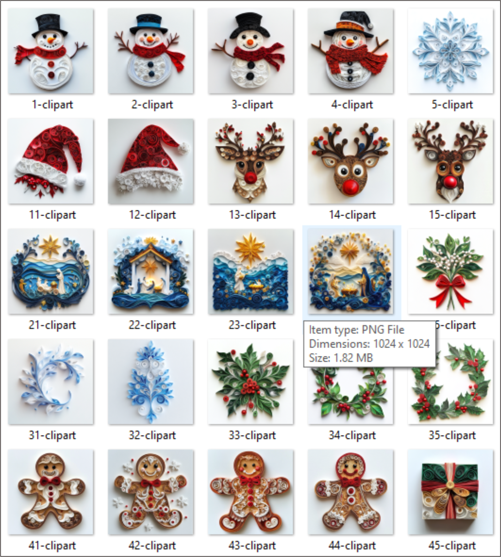Christmas Clipart Paper Quilling Art for card decorations