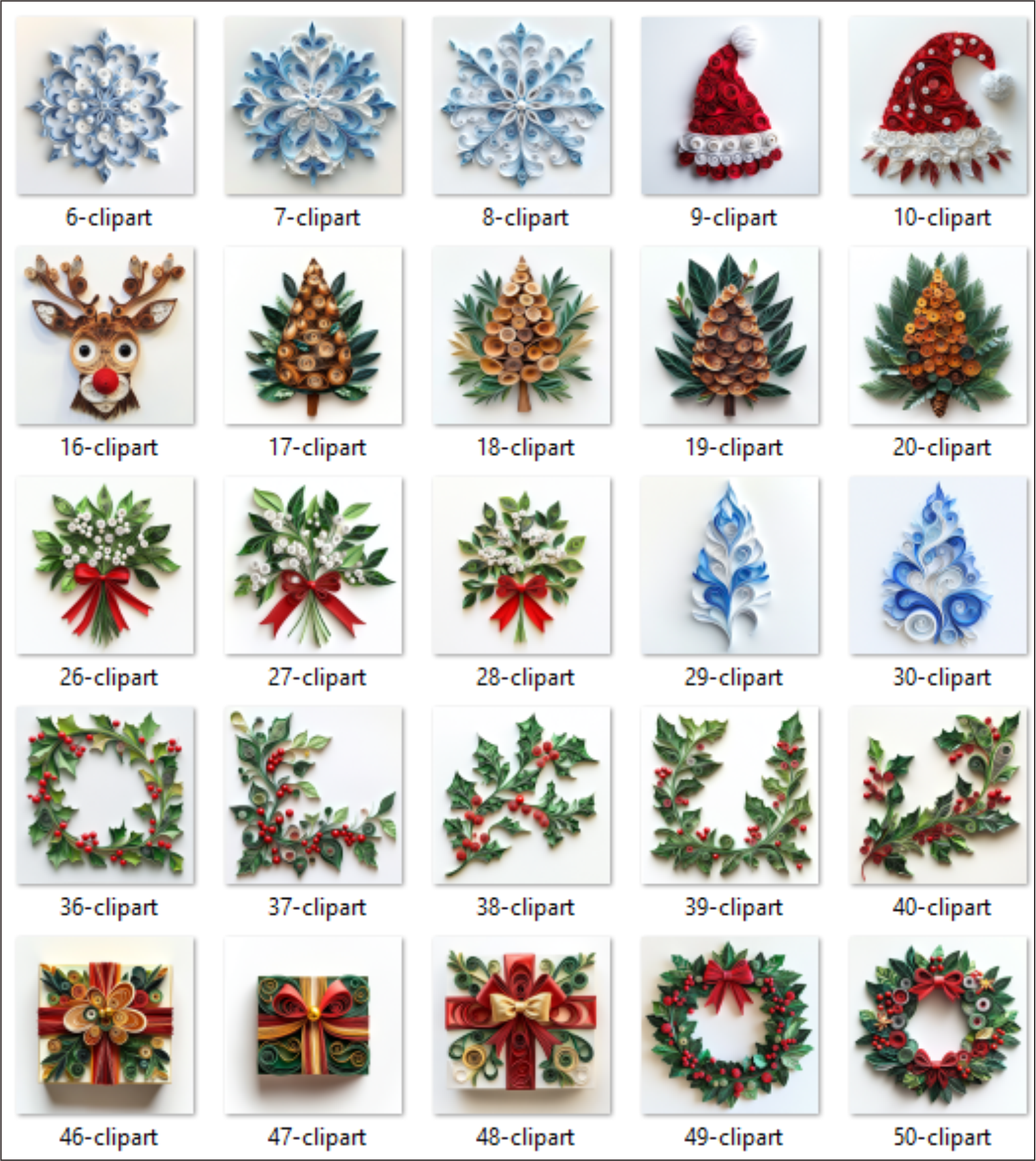 Christmas Clipart Paper Quilling Art for card decorations
