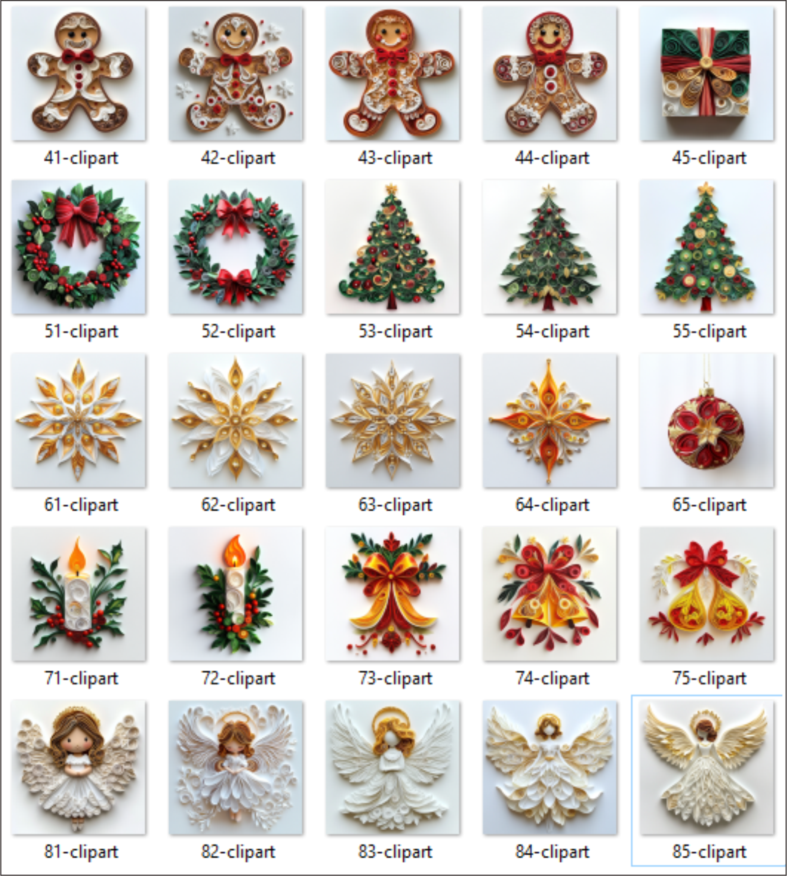 Christmas Clipart Paper Quilling Art for card decorations