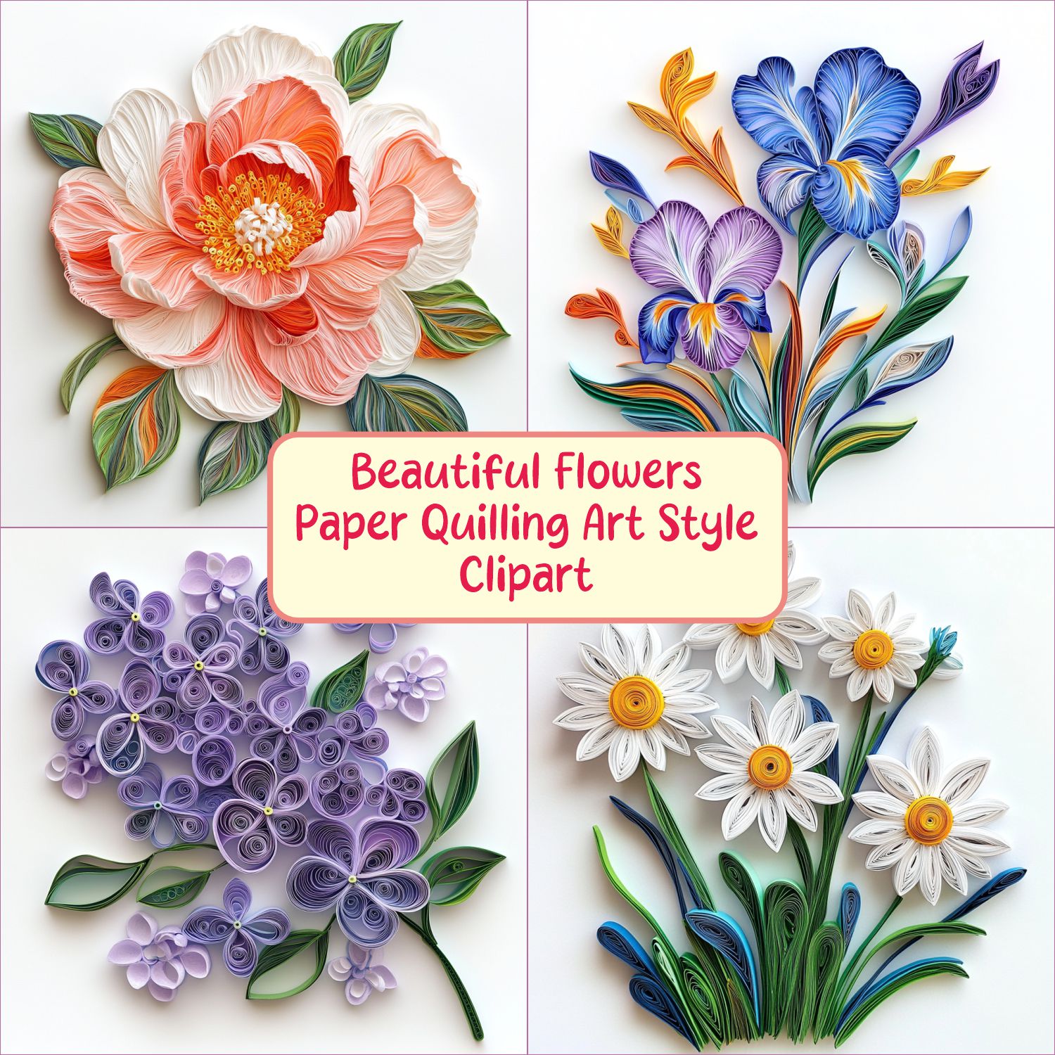 Paper Quilling Art Beautiful Flowers Clipart