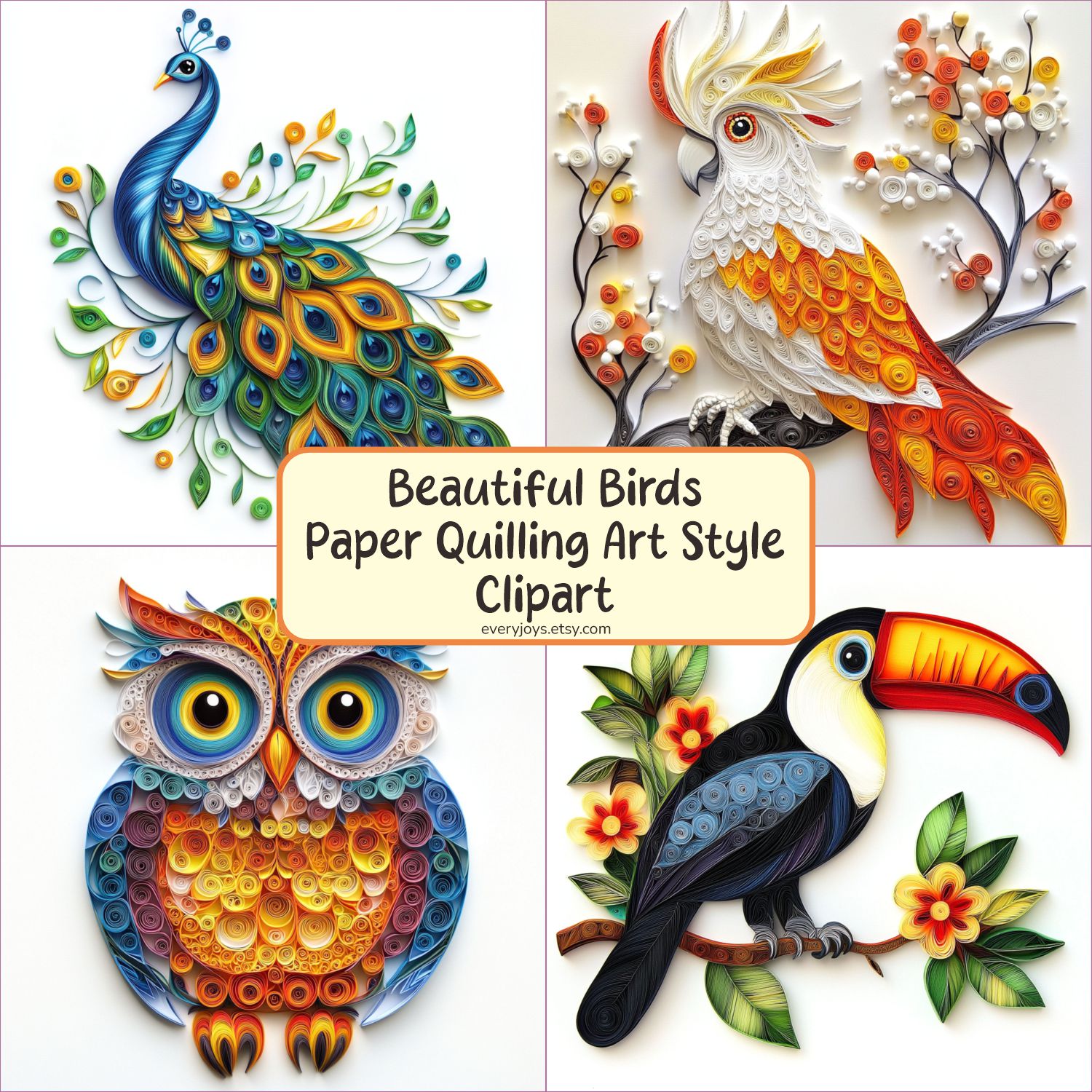 Paper Quilling Beautiful Birds Clipart