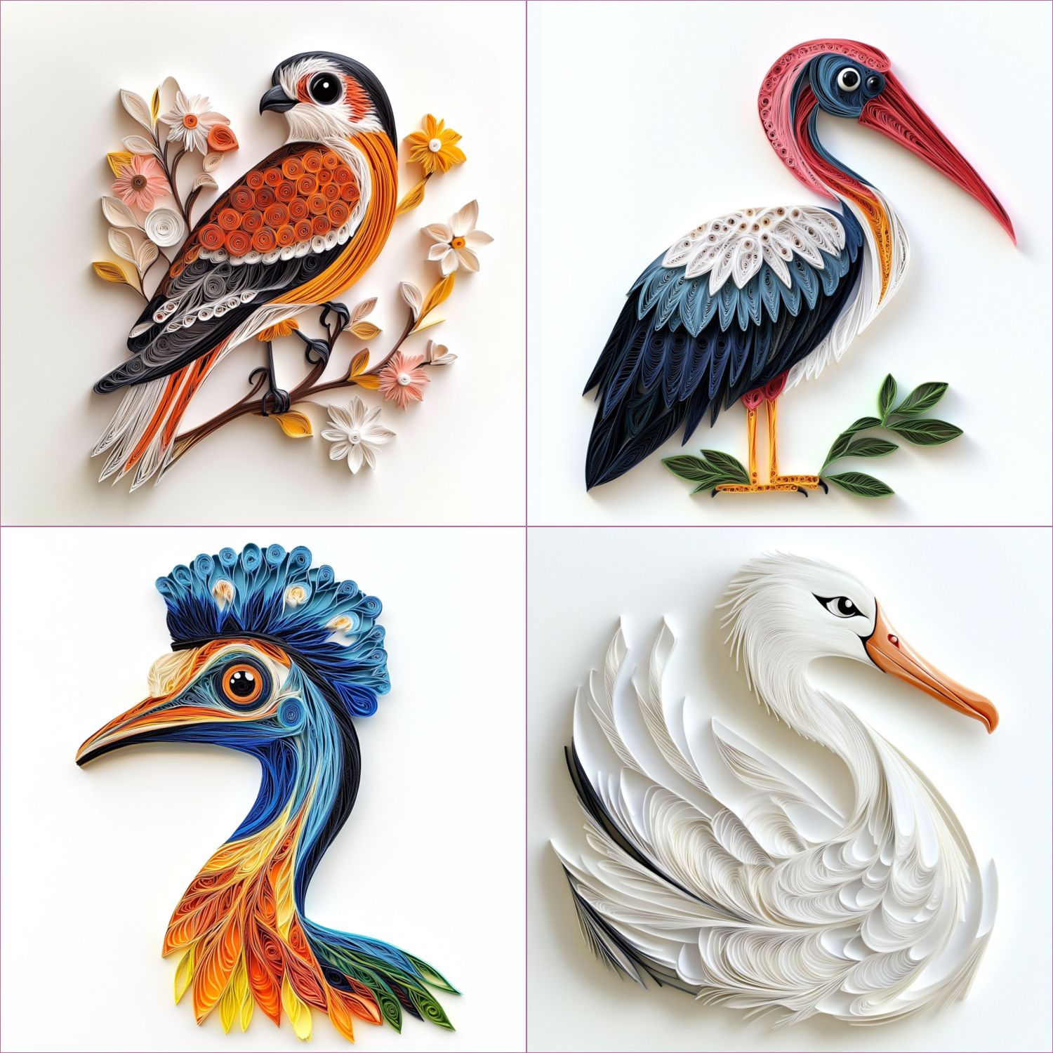 Paper Quilling Beautiful Birds Clipart