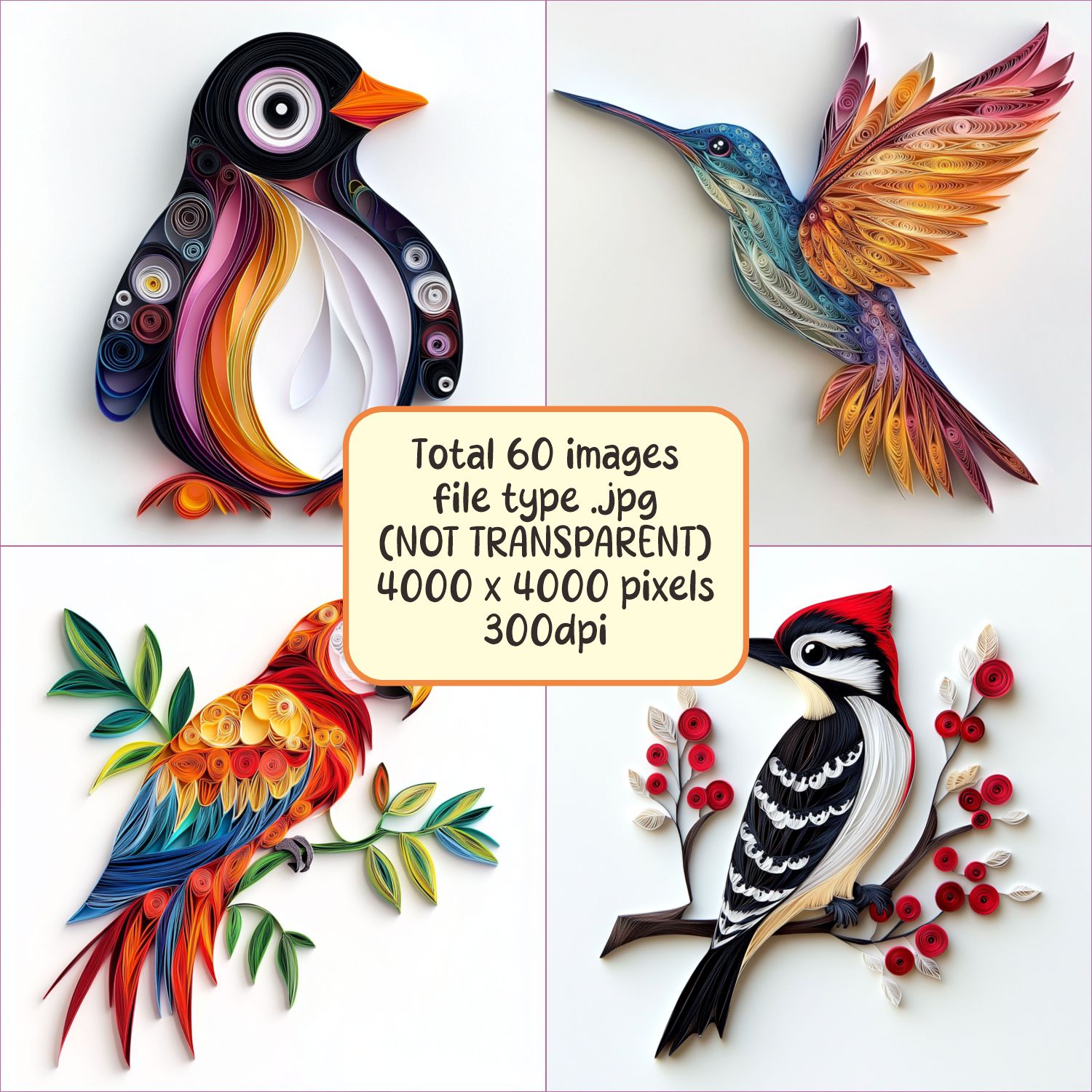 Paper Quilling Beautiful Birds Clipart