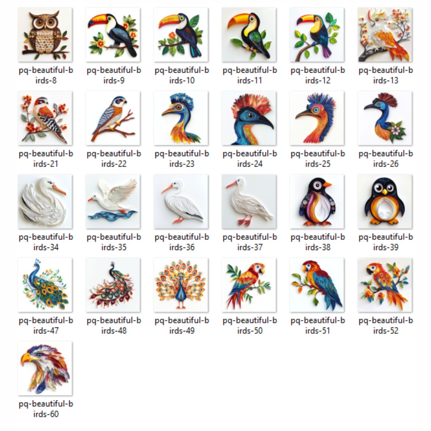 Paper Quilling Beautiful Birds Clipart