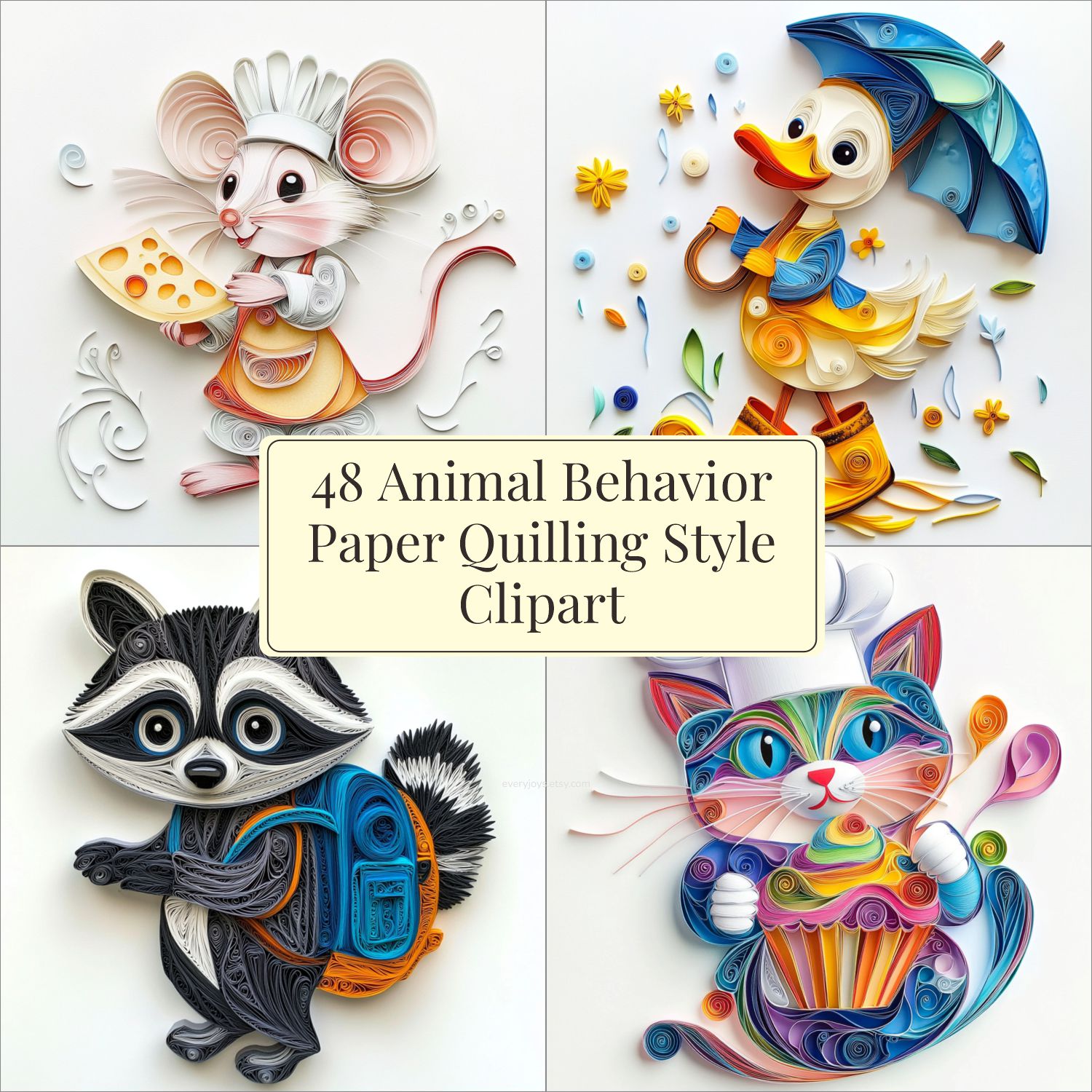 Cute Animal Behavior Paper Quilling Art Style card decorations