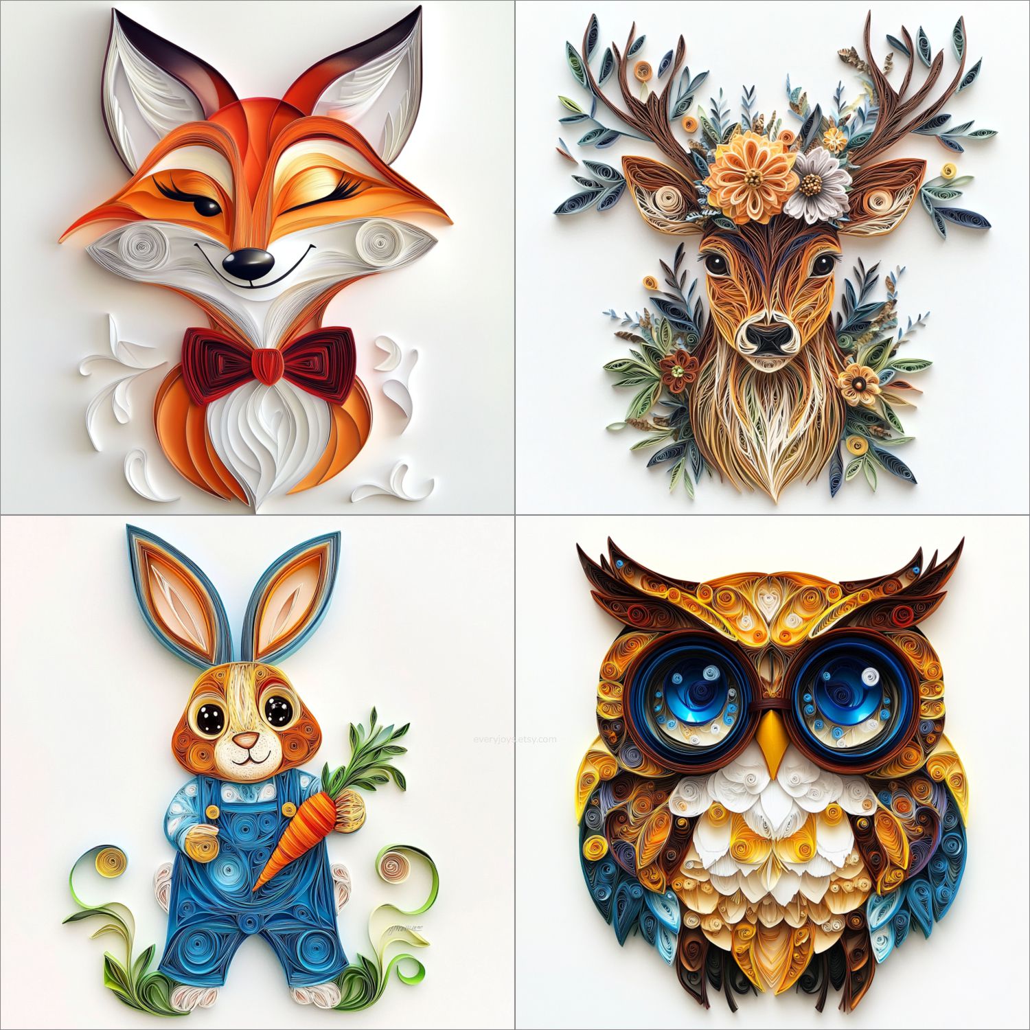 Cute Animal Behavior Paper Quilling Art Style card decorations