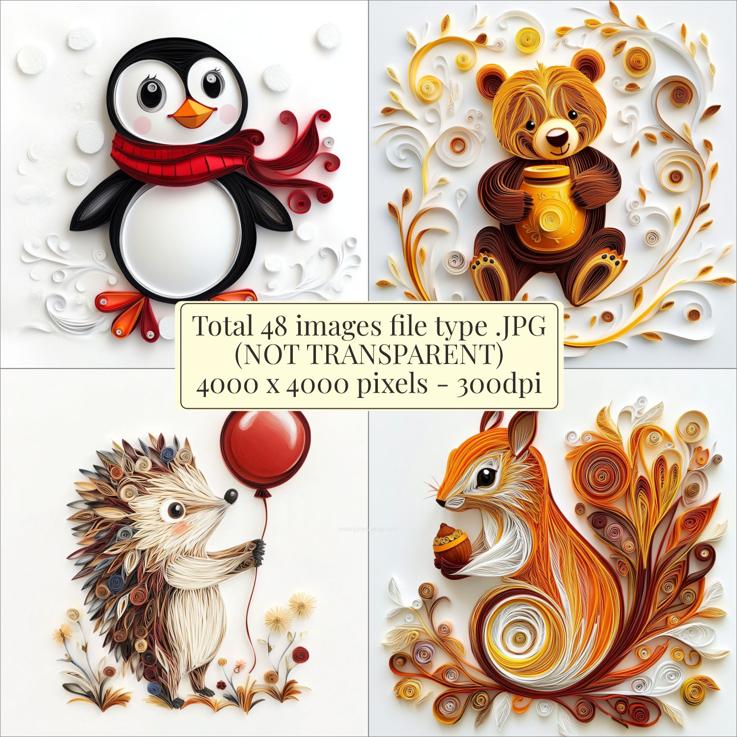 Cute Animal Behavior Paper Quilling Art Style card decorations