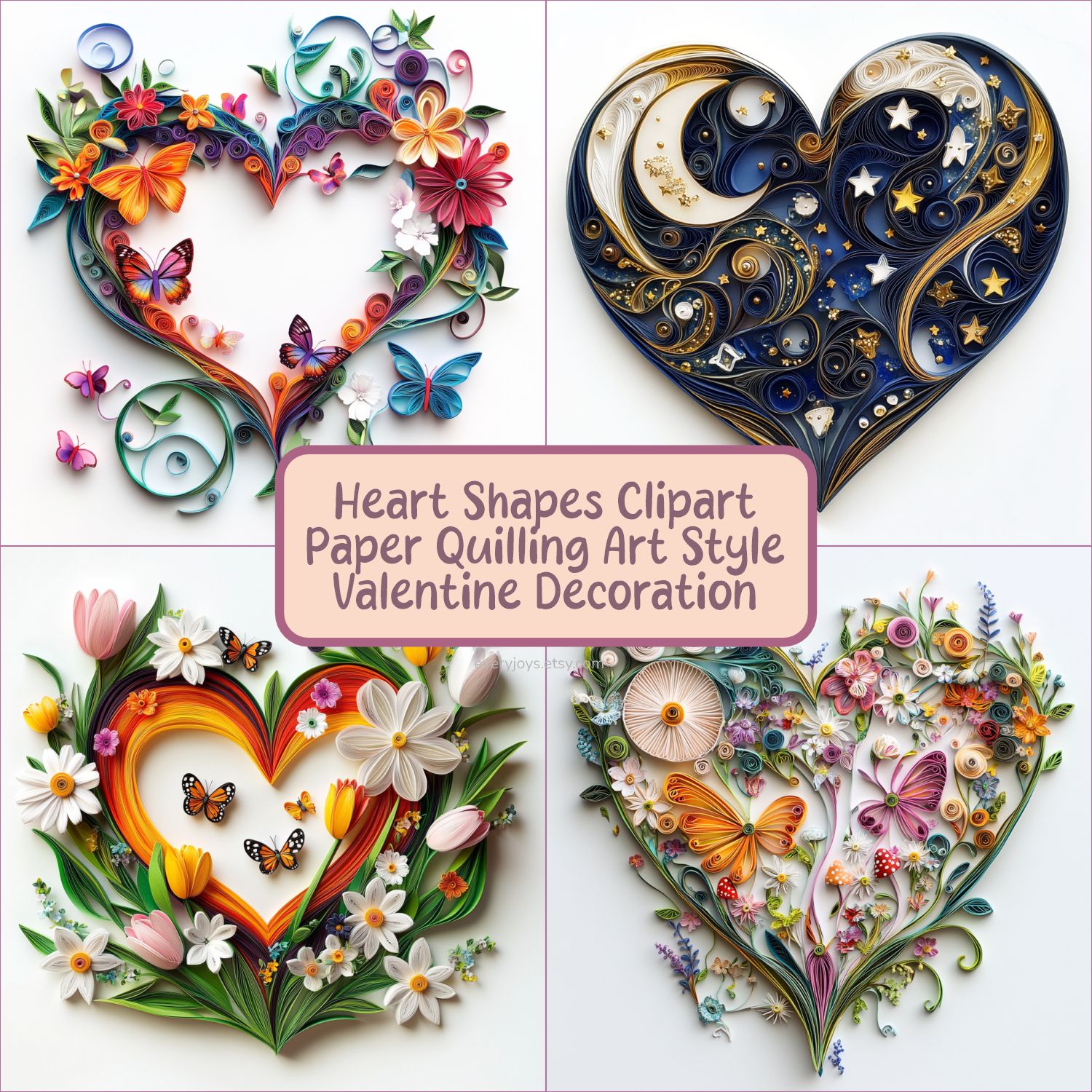 Heart shapes love valentine Paper Quilling Art Style card decorations