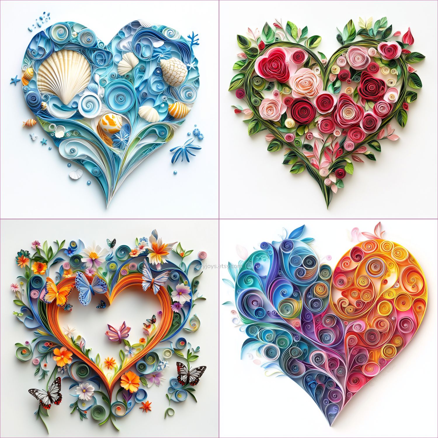 Heart shapes love valentine Paper Quilling Art Style card decorations