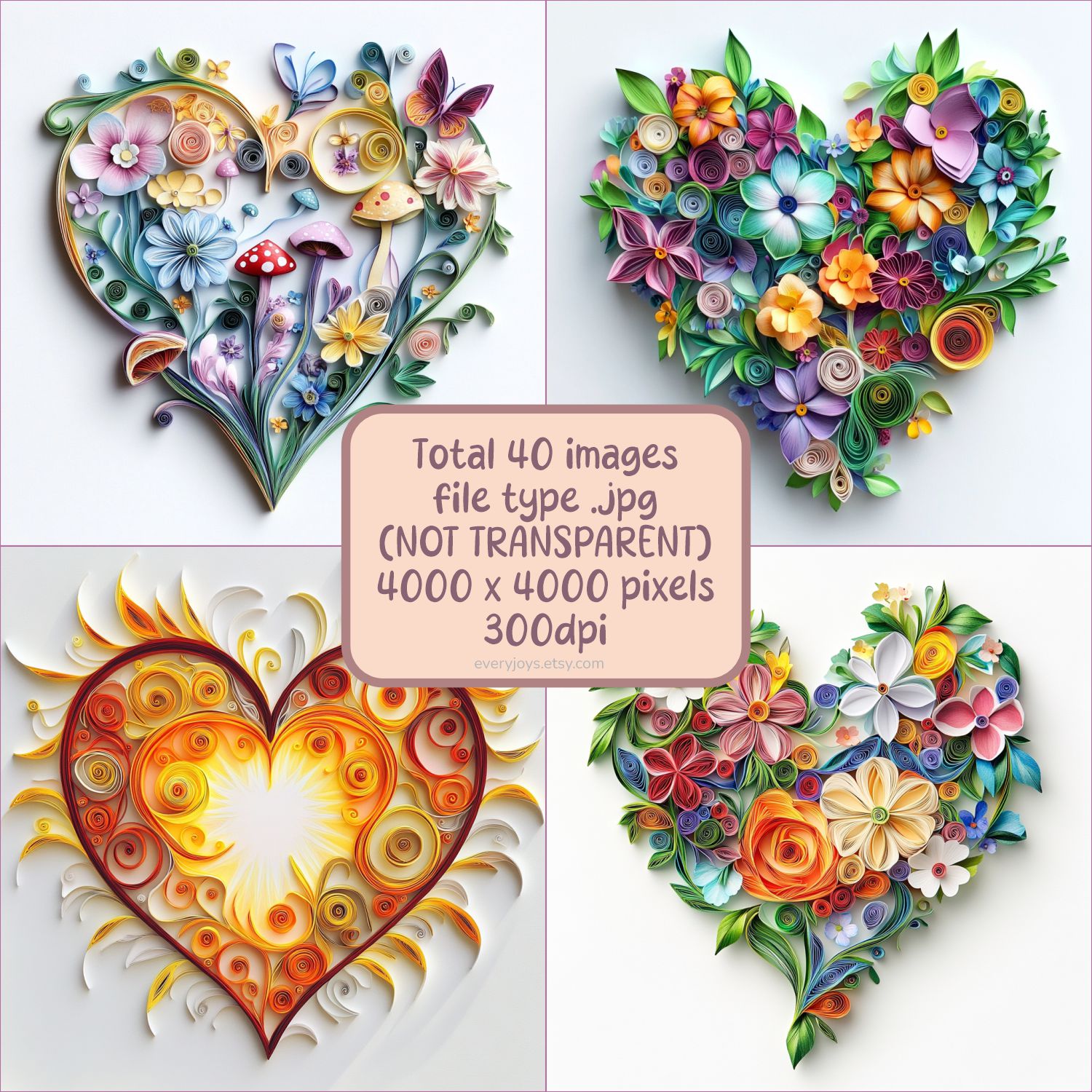 Heart shapes love valentine Paper Quilling Art Style card decorations