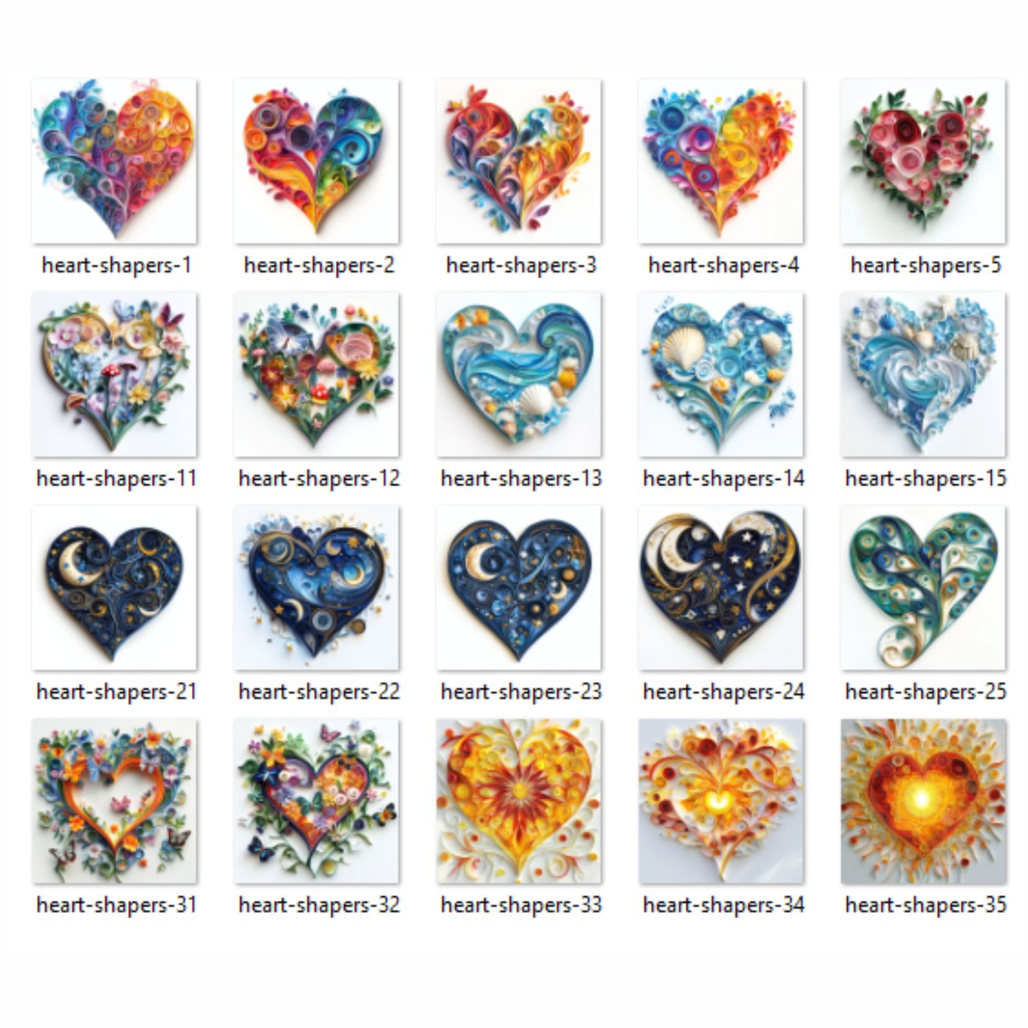 Heart shapes love valentine Paper Quilling Art Style card decorations