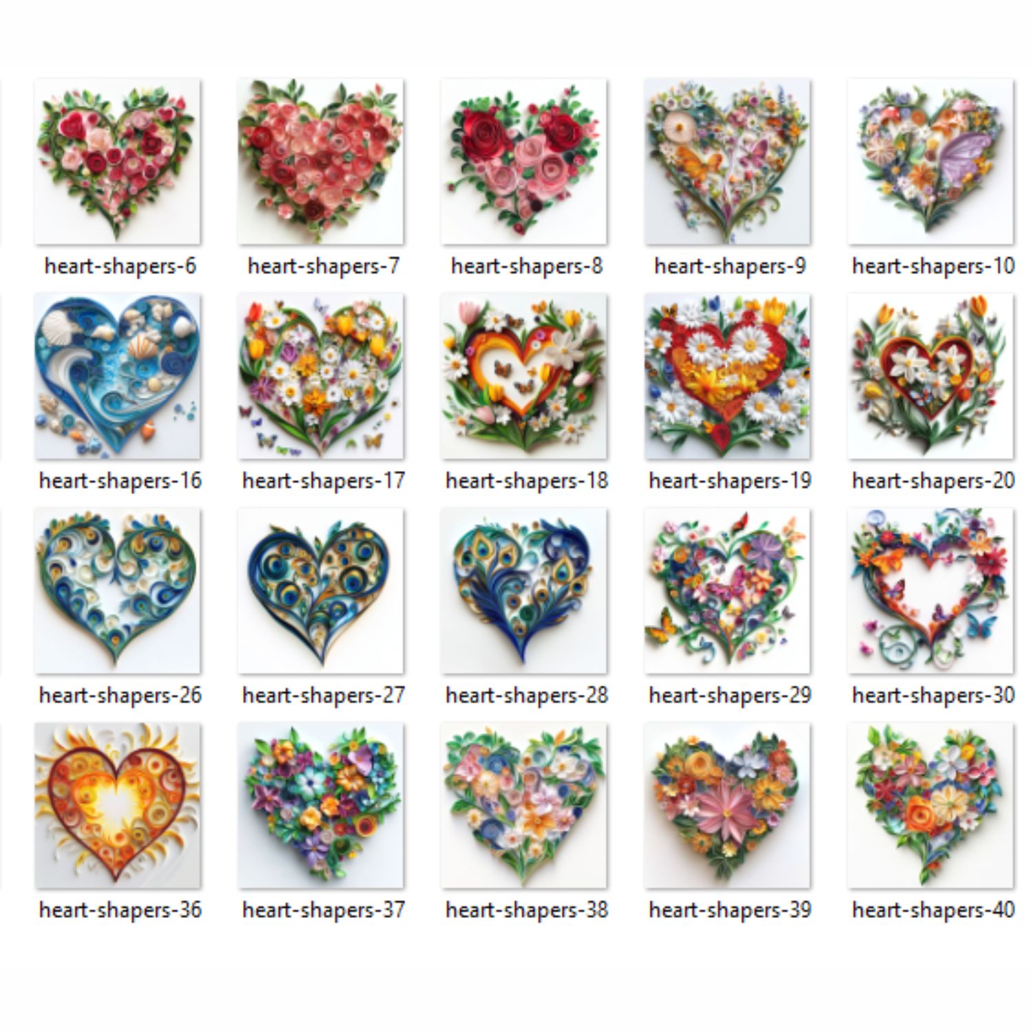 Heart shapes love valentine Paper Quilling Art Style card decorations