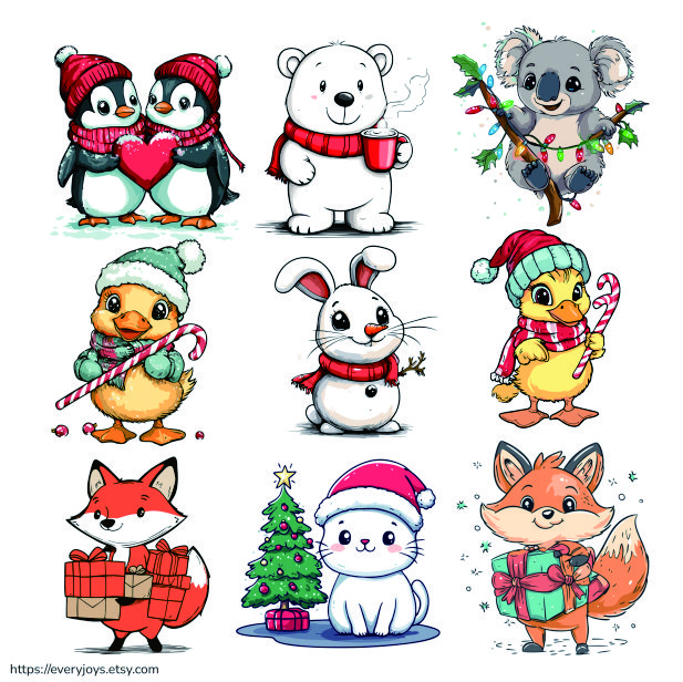 Festive Animals Clipart Art cute clipart christmas