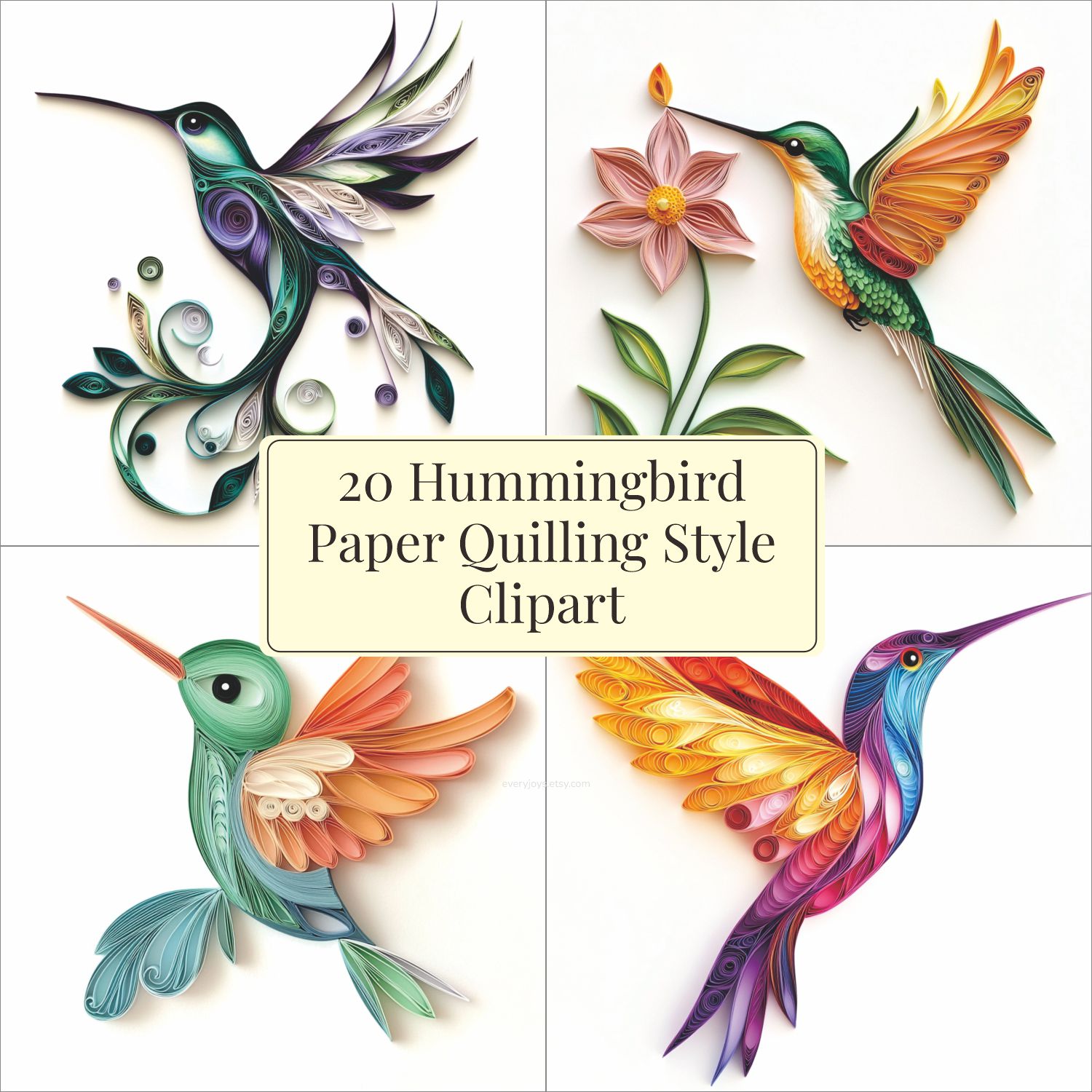 Hummingbird birds Paper Quilling Art Style