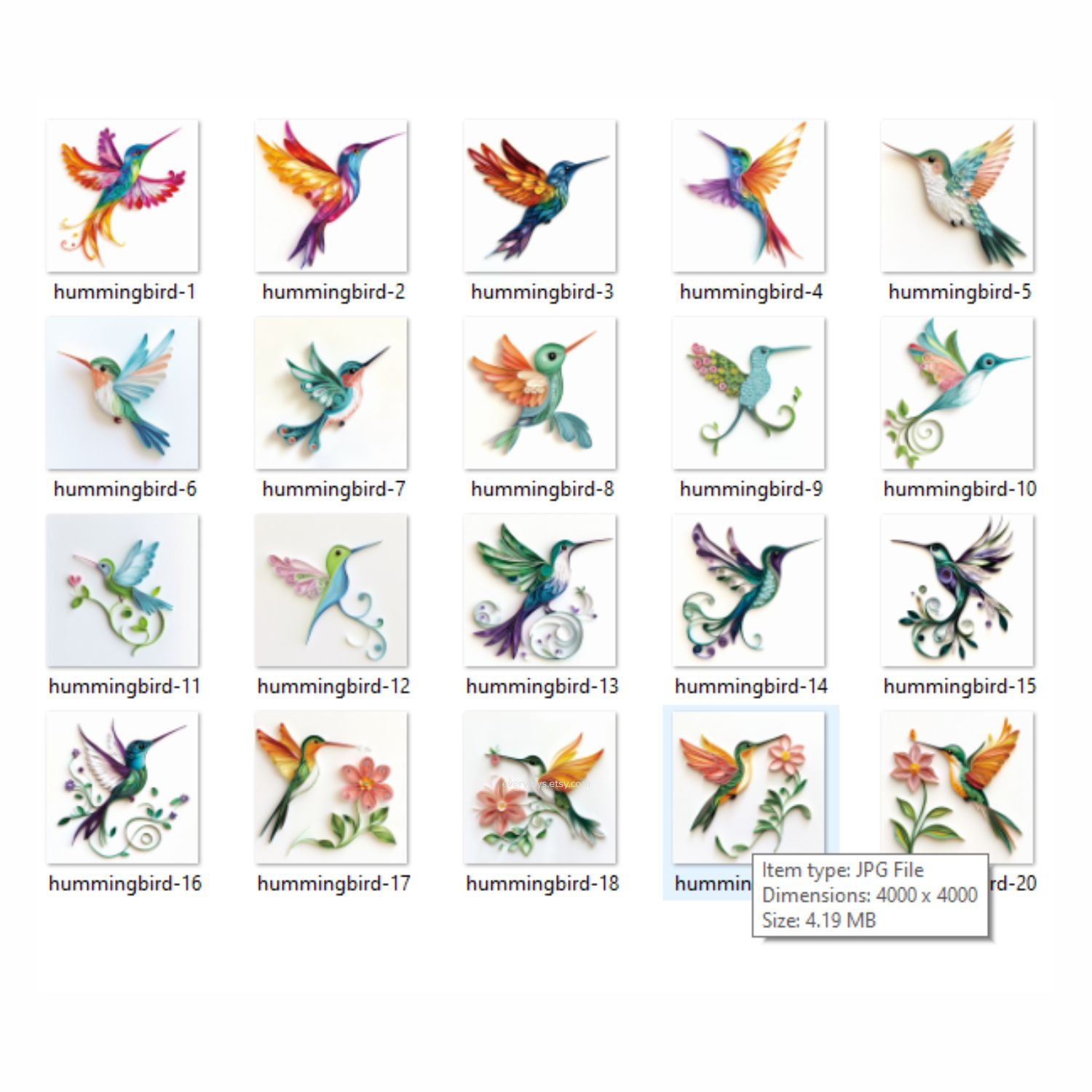 Hummingbird birds Paper Quilling Art Style