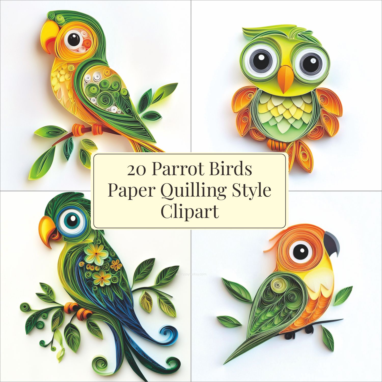 Parrot Birds Paper Quilling Art Style