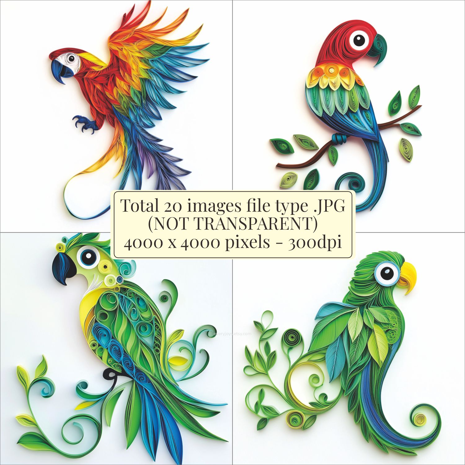 Parrot Birds Paper Quilling Art Style