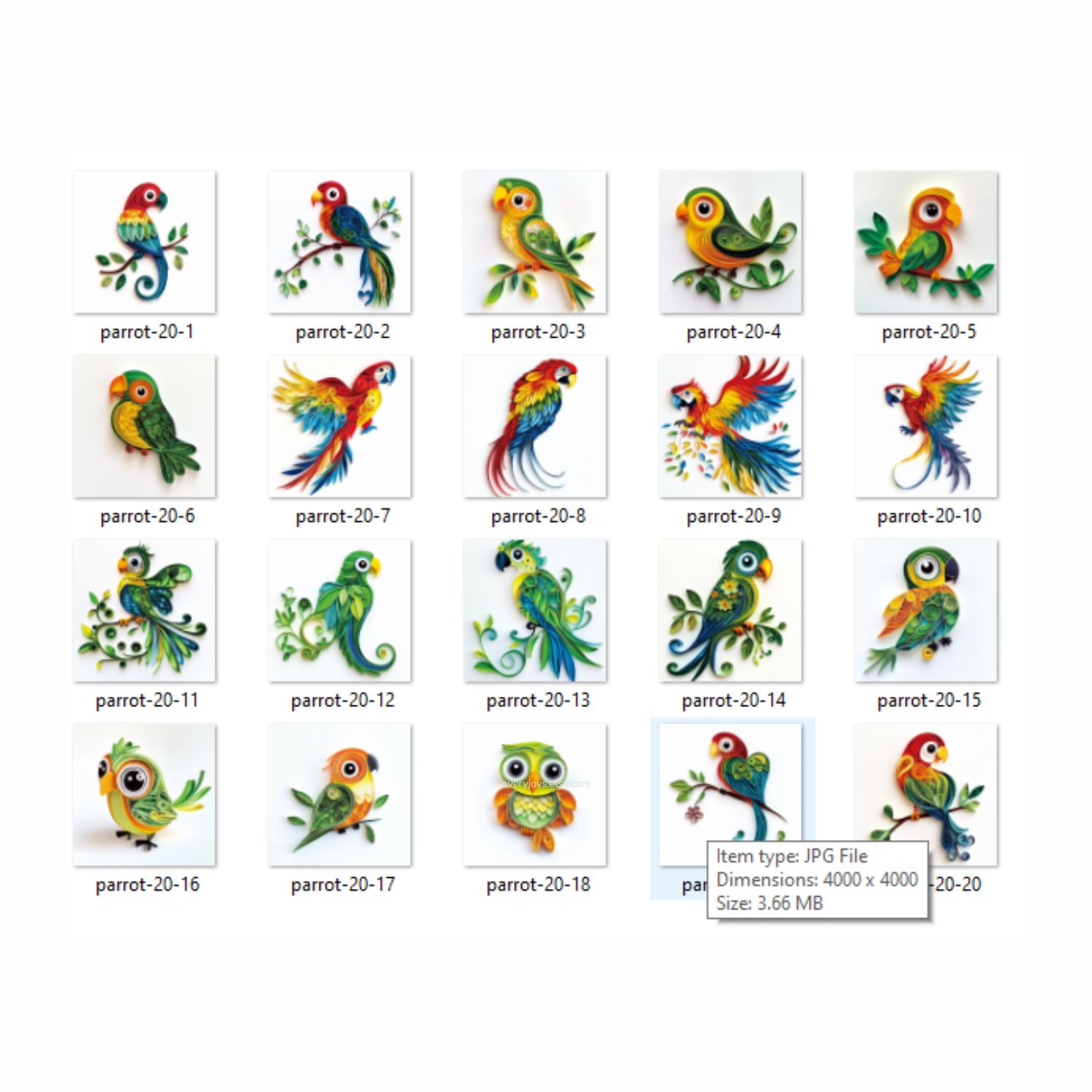 Parrot Birds Paper Quilling Art Style