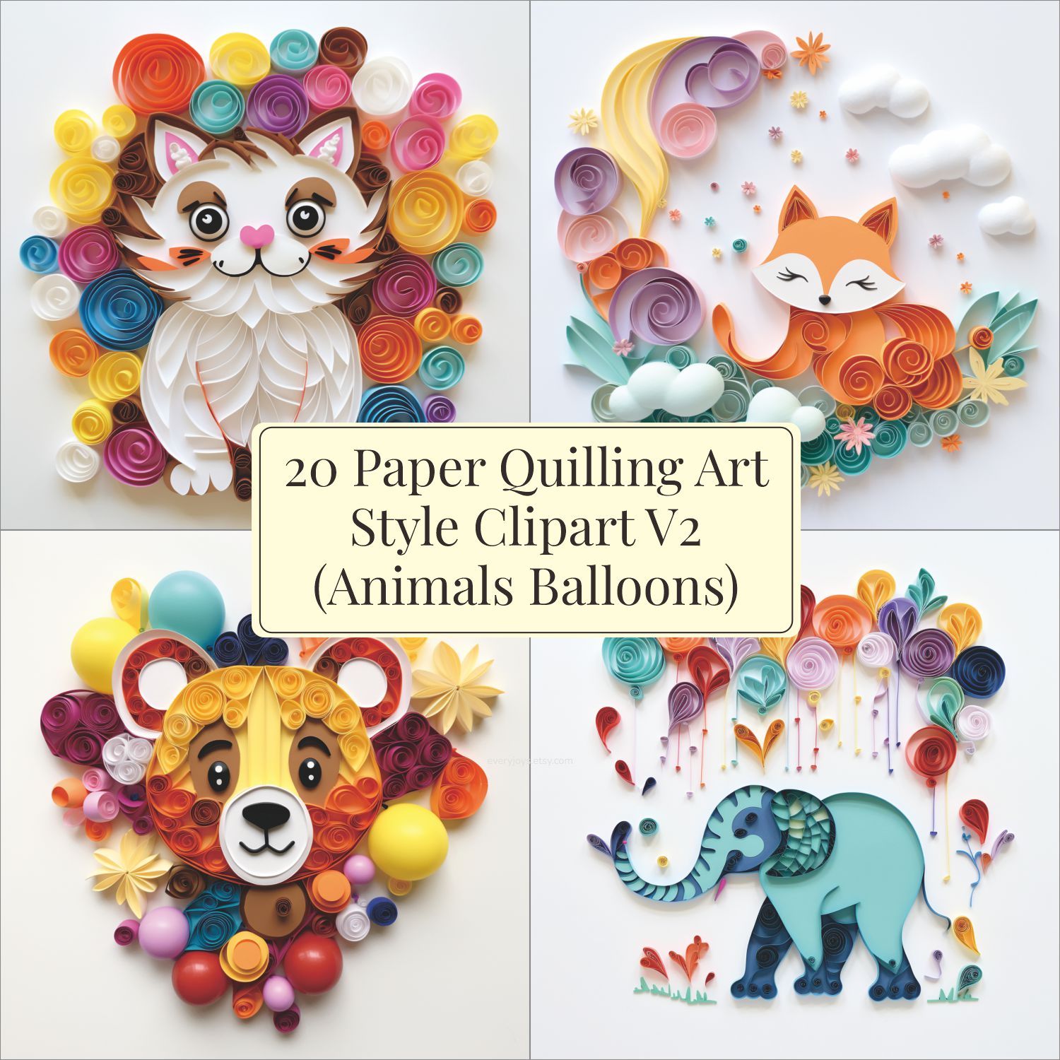 Paper Quilling Art CLIPART V2 (animals balloons) Images quilling Style Consist 20 images