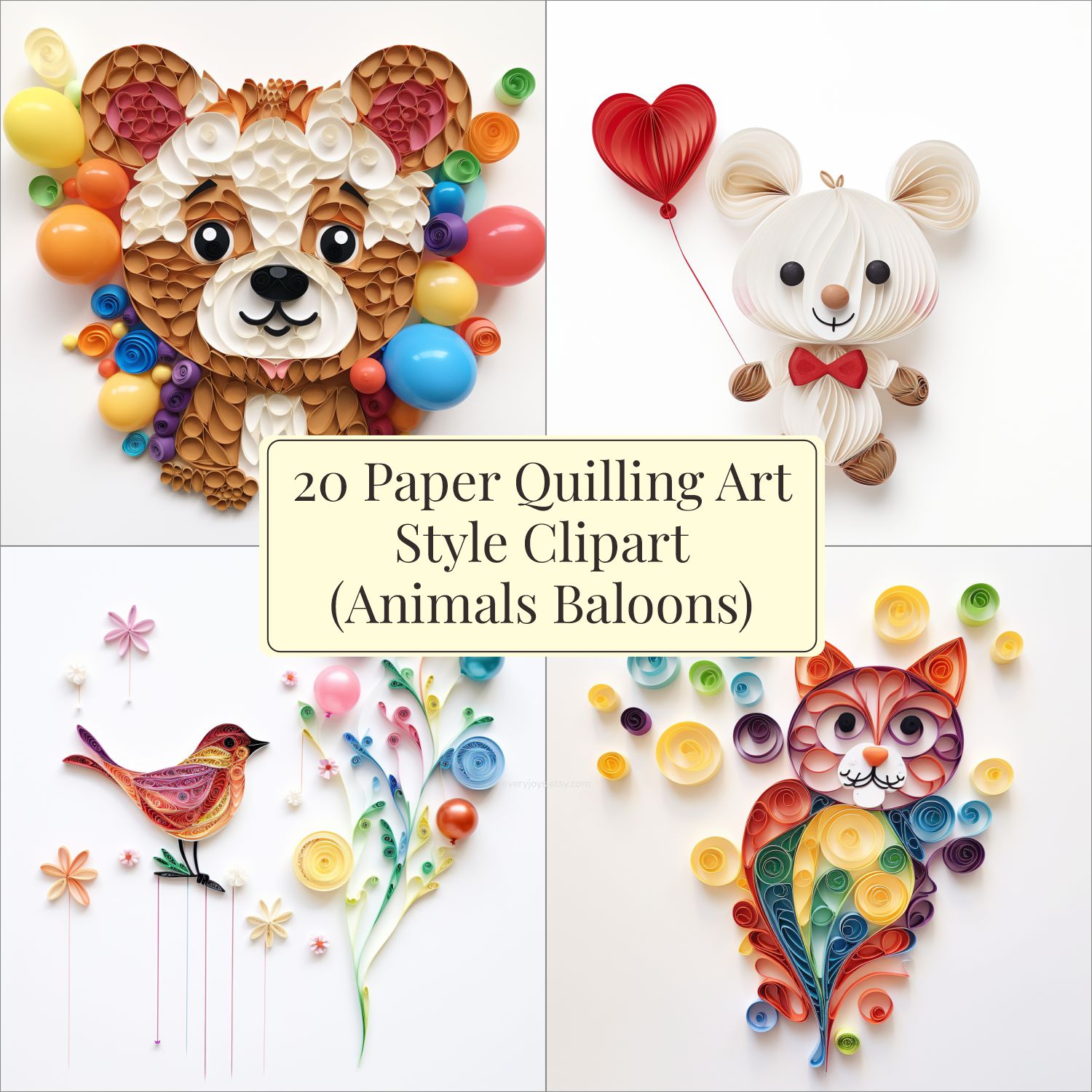 Paper Quilling Art CLIPART V1 (animals balloons) Images quilling Style Consist 20 images