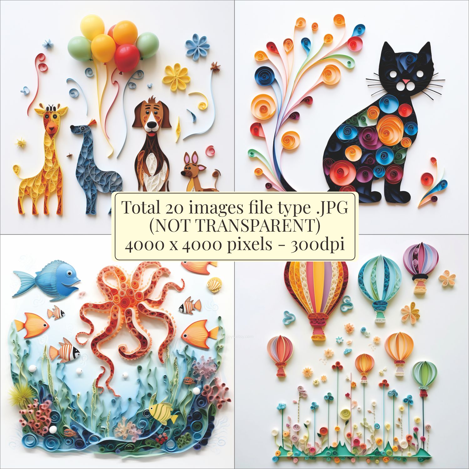 Paper Quilling Art CLIPART V2 (animals balloons) Images quilling Style Consist 20 images