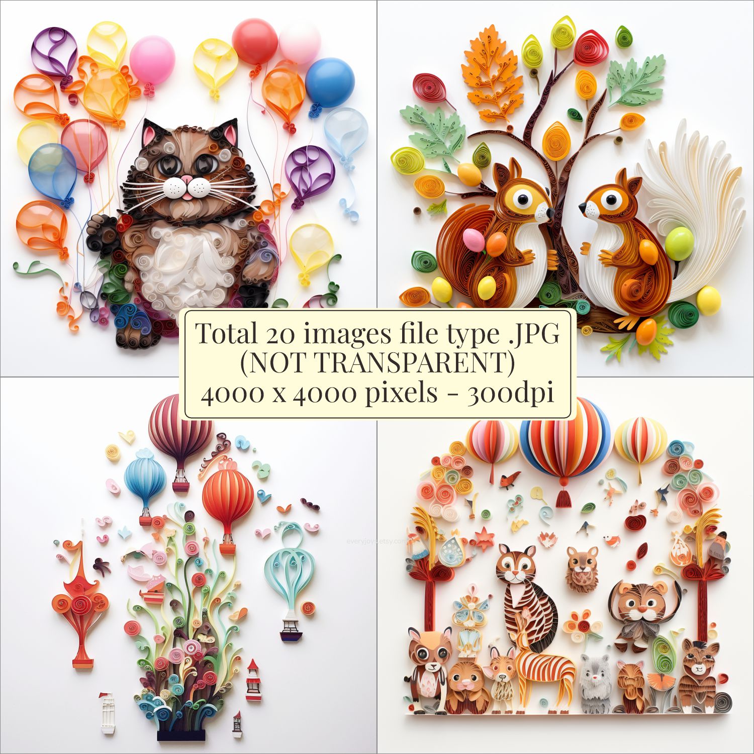 Paper Quilling Art CLIPART V1 (animals balloons) Images quilling Style Consist 20 images