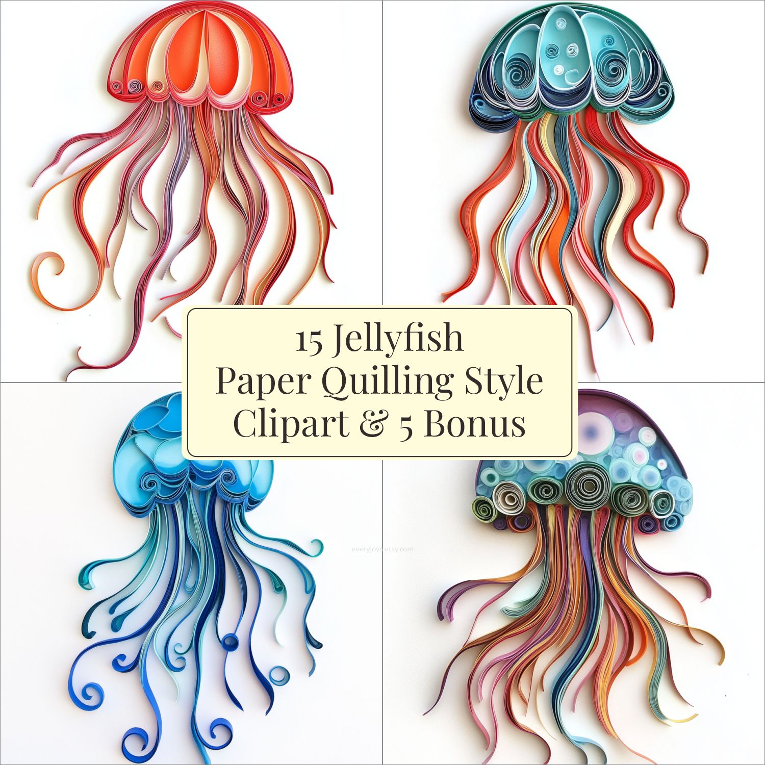 15 Jellyfish & 5 Bonus Paper Quilling Art Style Clipart images