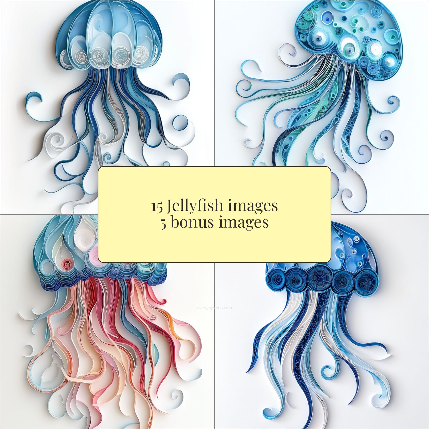 15 Jellyfish & 5 Bonus Paper Quilling Art Style Clipart images